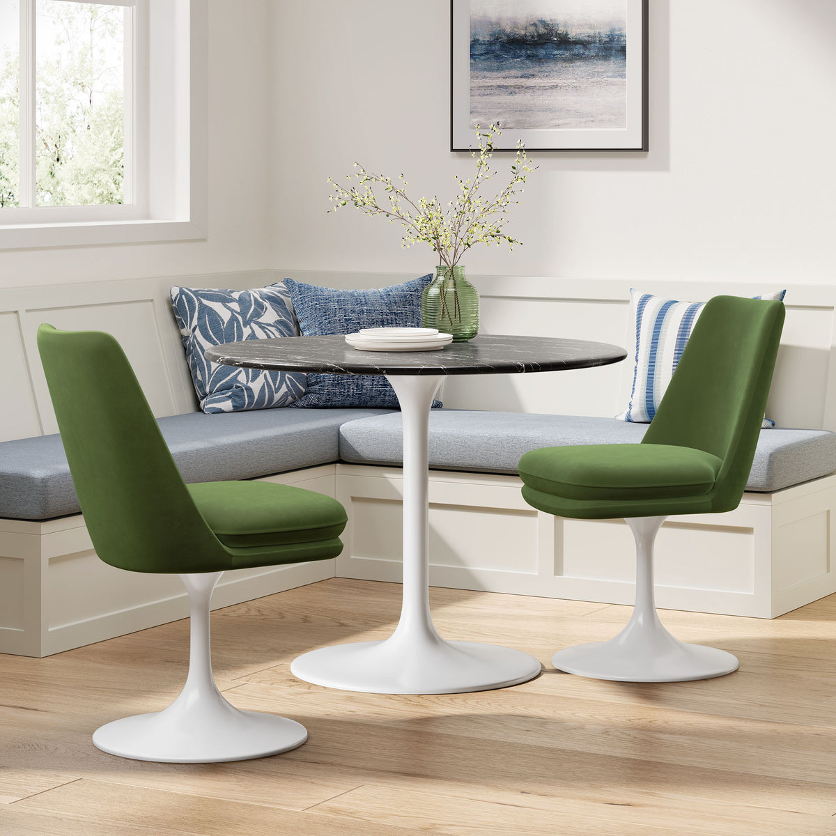 Lippa Swivel Dining Performance Velvet Side Chair - White Moss Green