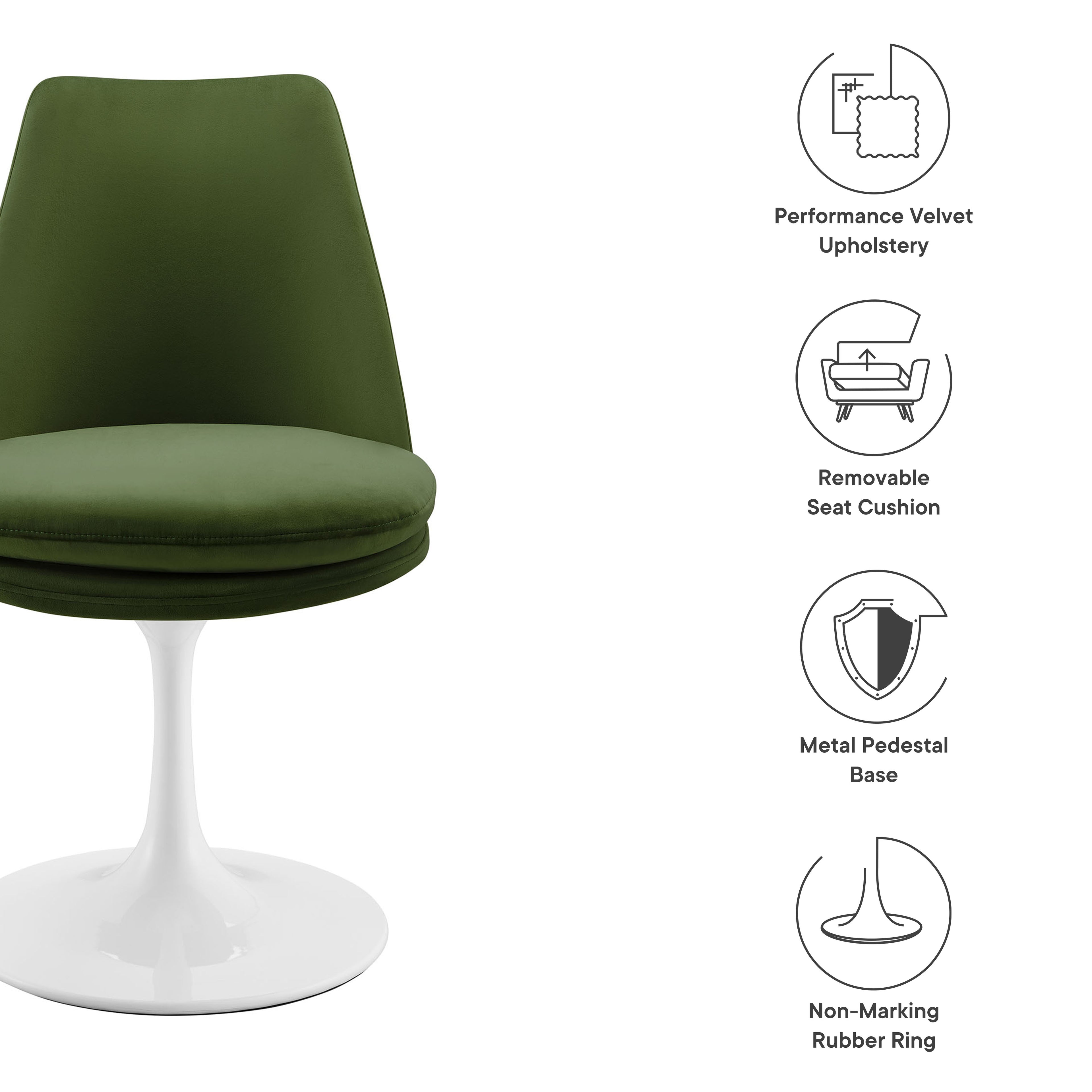 Lippa Swivel Dining Performance Velvet Side Chair - White Moss Green