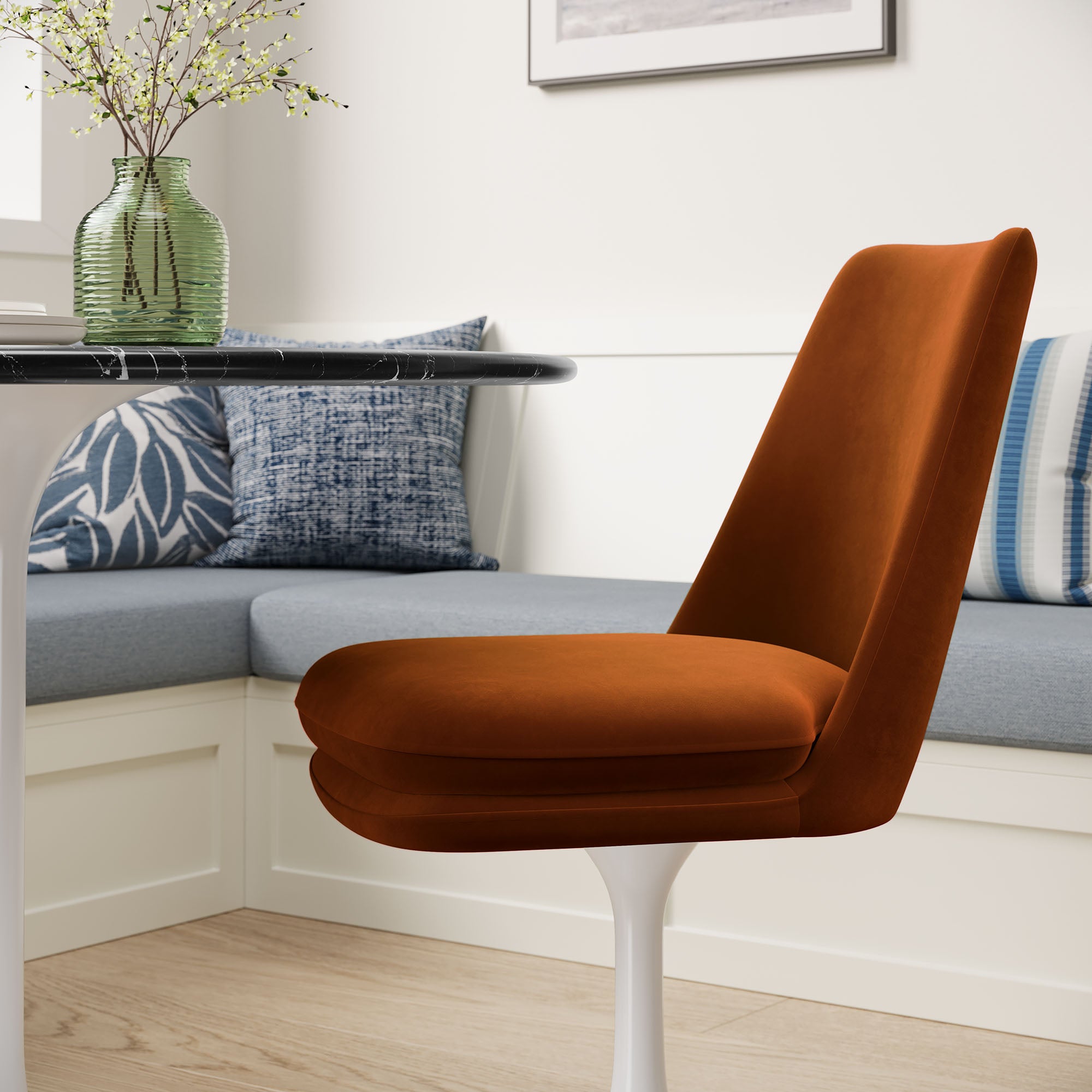 Lippa Swivel Dining Performance Velvet Side Chair - White Rust