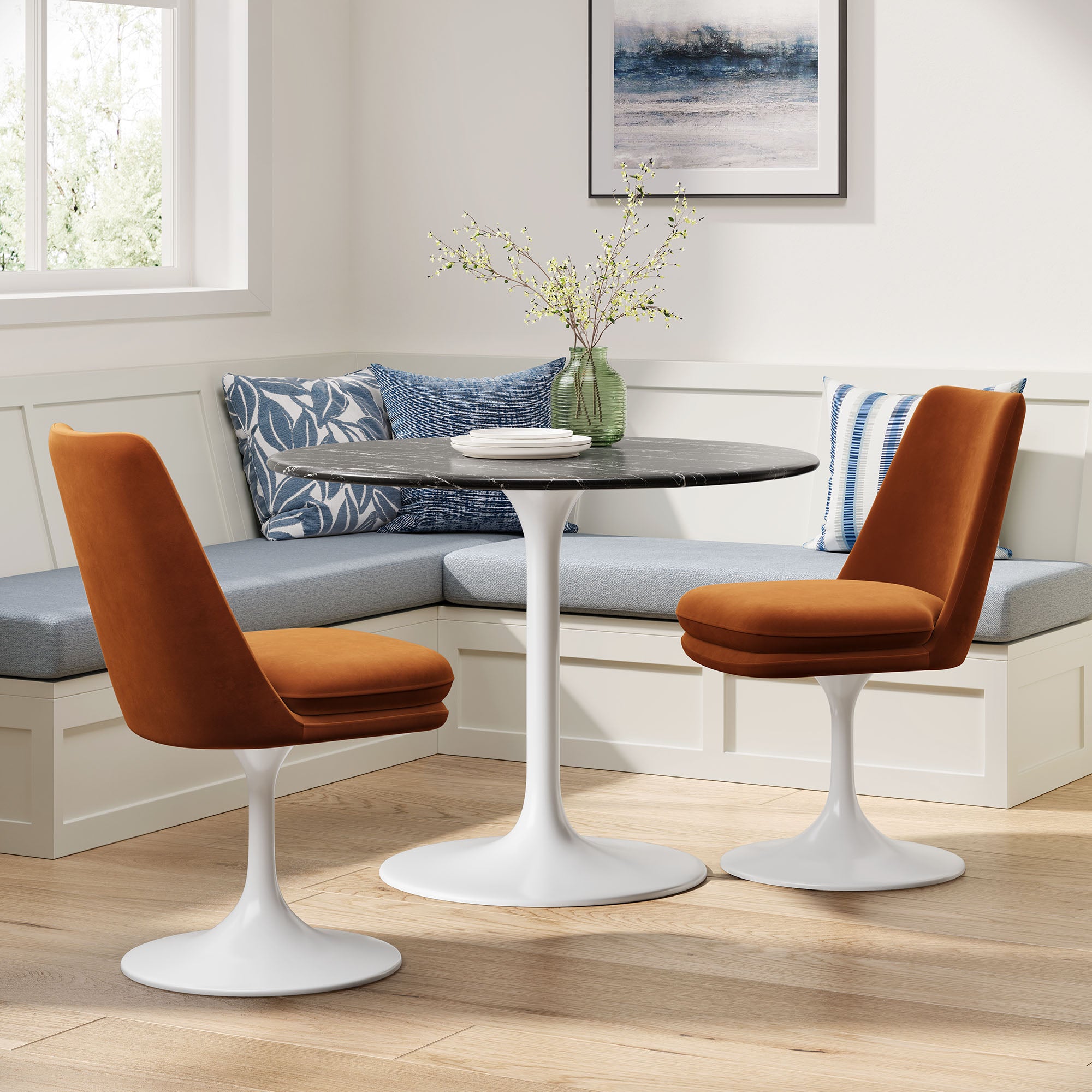 Lippa Swivel Dining Performance Velvet Side Chair - White Rust