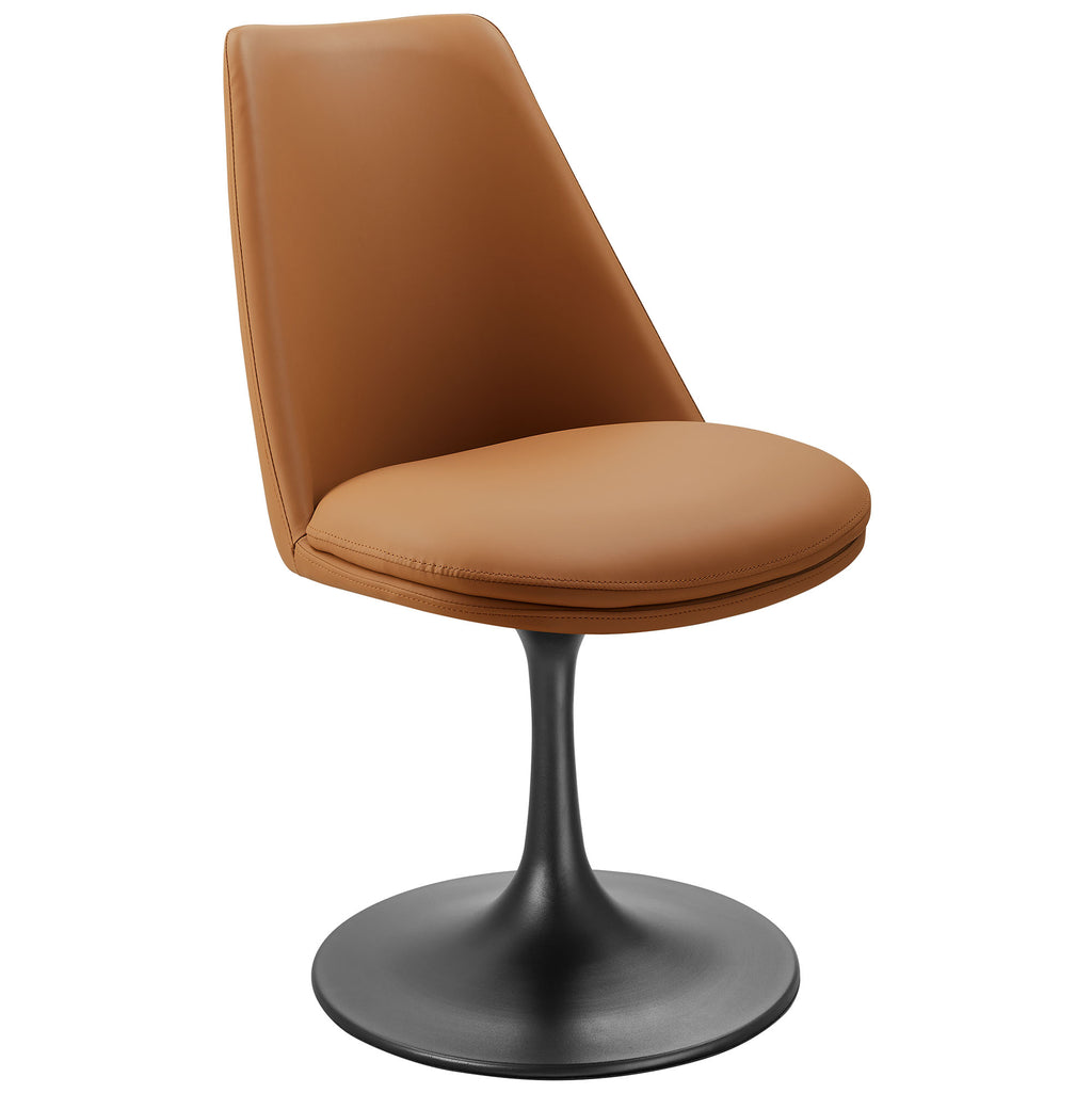 Lippa Swivel Dining Vegan Leather Side Chair - Black Tan