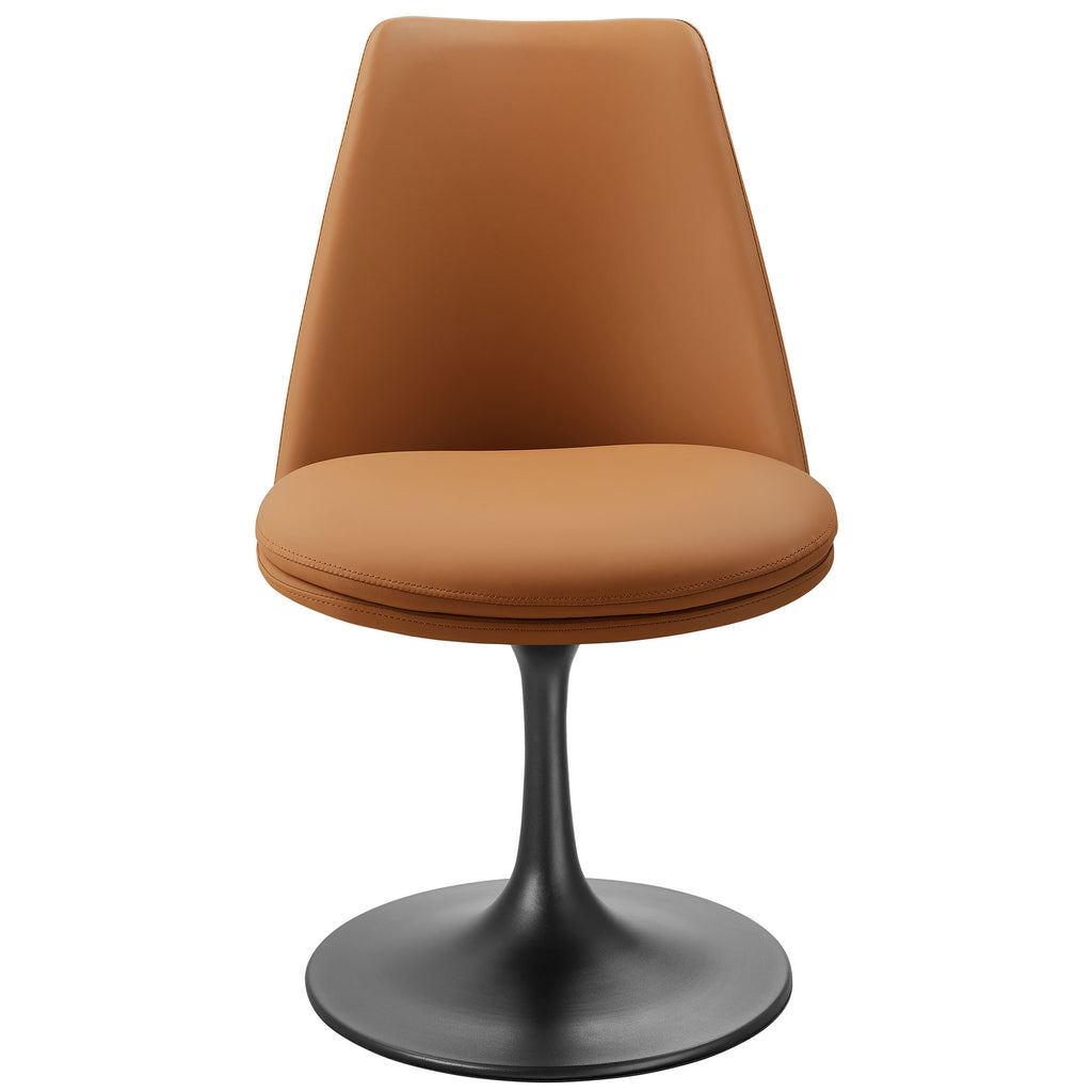 Lippa Swivel Dining Vegan Leather Side Chair - Black Tan
