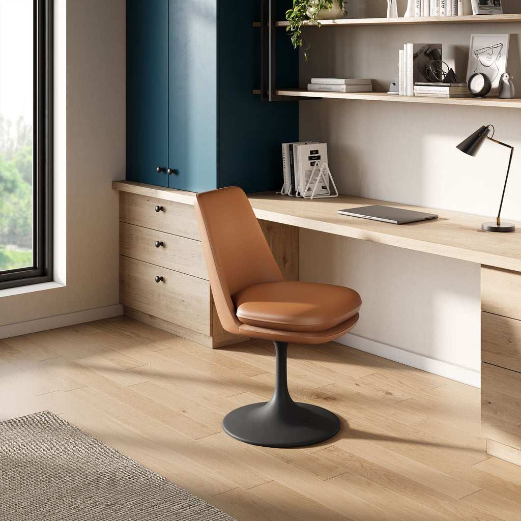 Lippa Swivel Dining Vegan Leather Side Chair - Black Tan