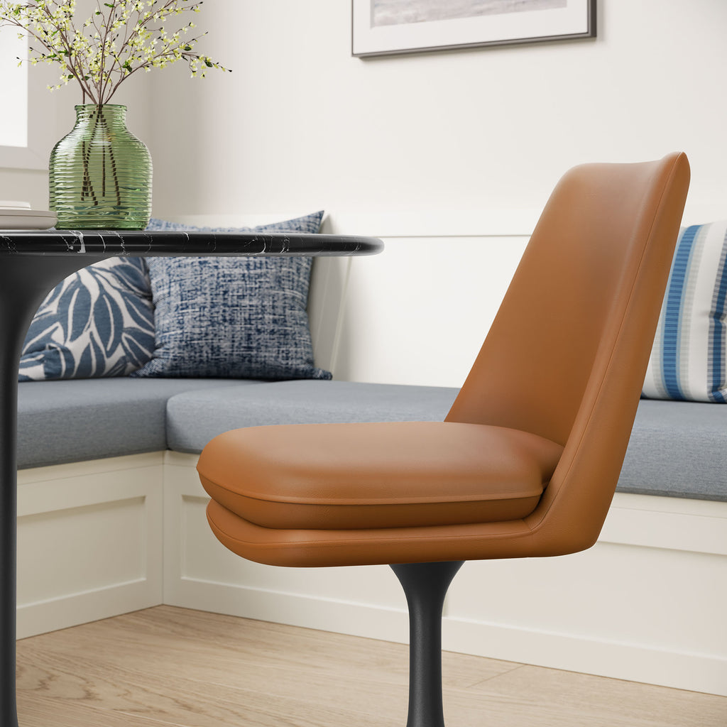 Lippa Swivel Dining Vegan Leather Side Chair - Black Tan