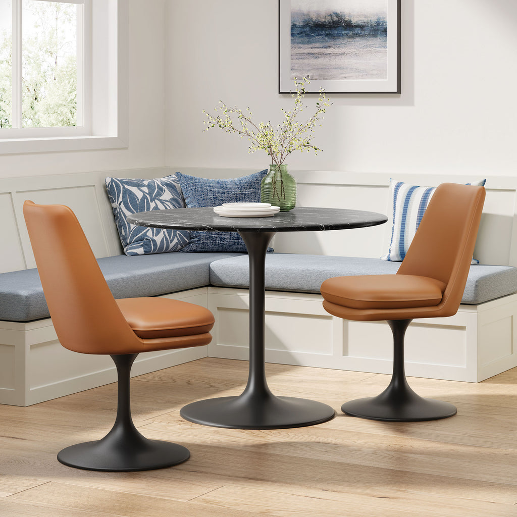 Lippa Swivel Dining Vegan Leather Side Chair - Black Tan