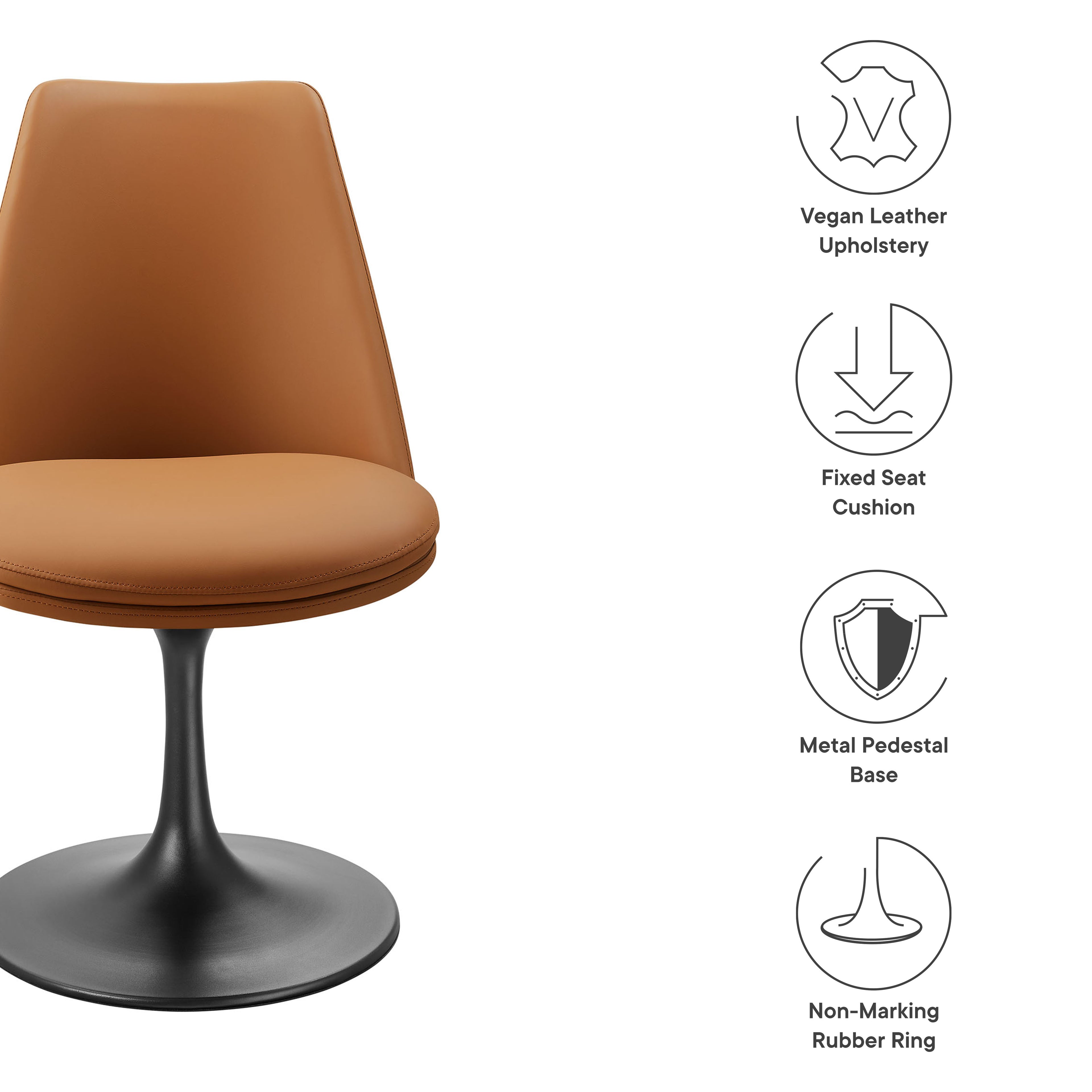 Lippa Swivel Dining Vegan Leather Side Chair - Black Tan