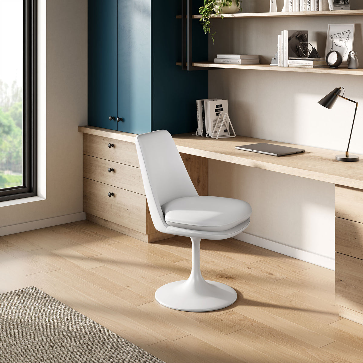 Lippa Swivel Dining Vegan Leather Side Chair - White White