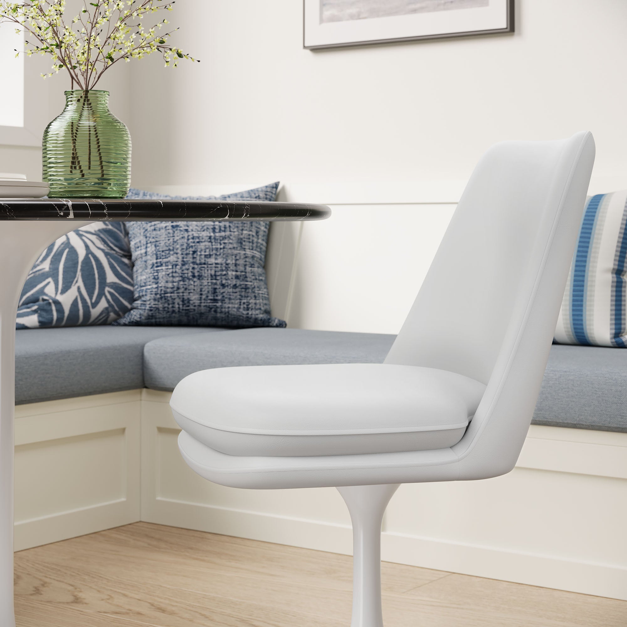 Lippa Swivel Dining Vegan Leather Side Chair - White White