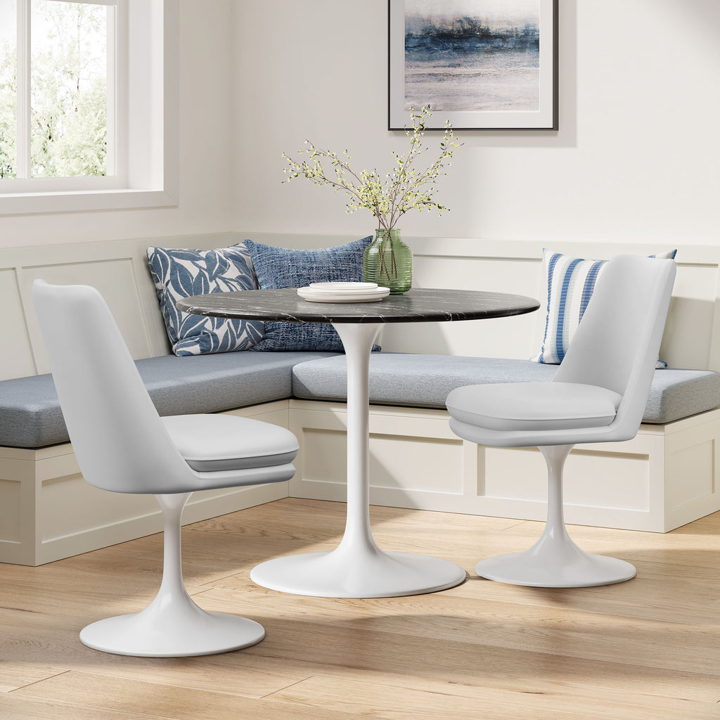 Lippa Swivel Dining Vegan Leather Side Chair - White White
