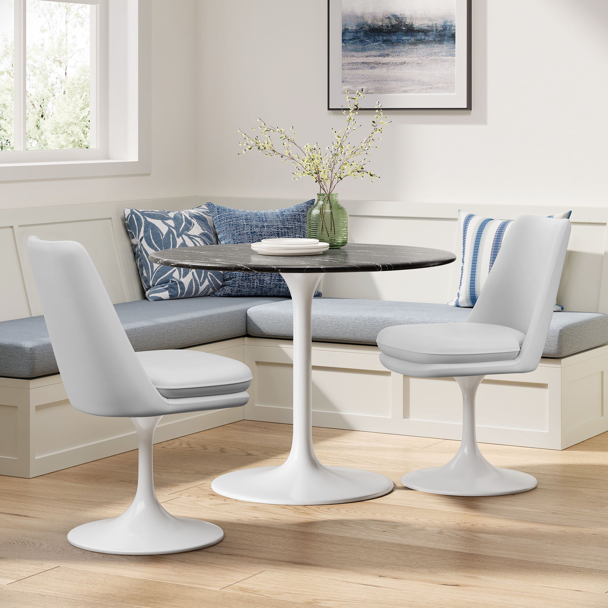Lippa Swivel Dining Vegan Leather Side Chair - White White