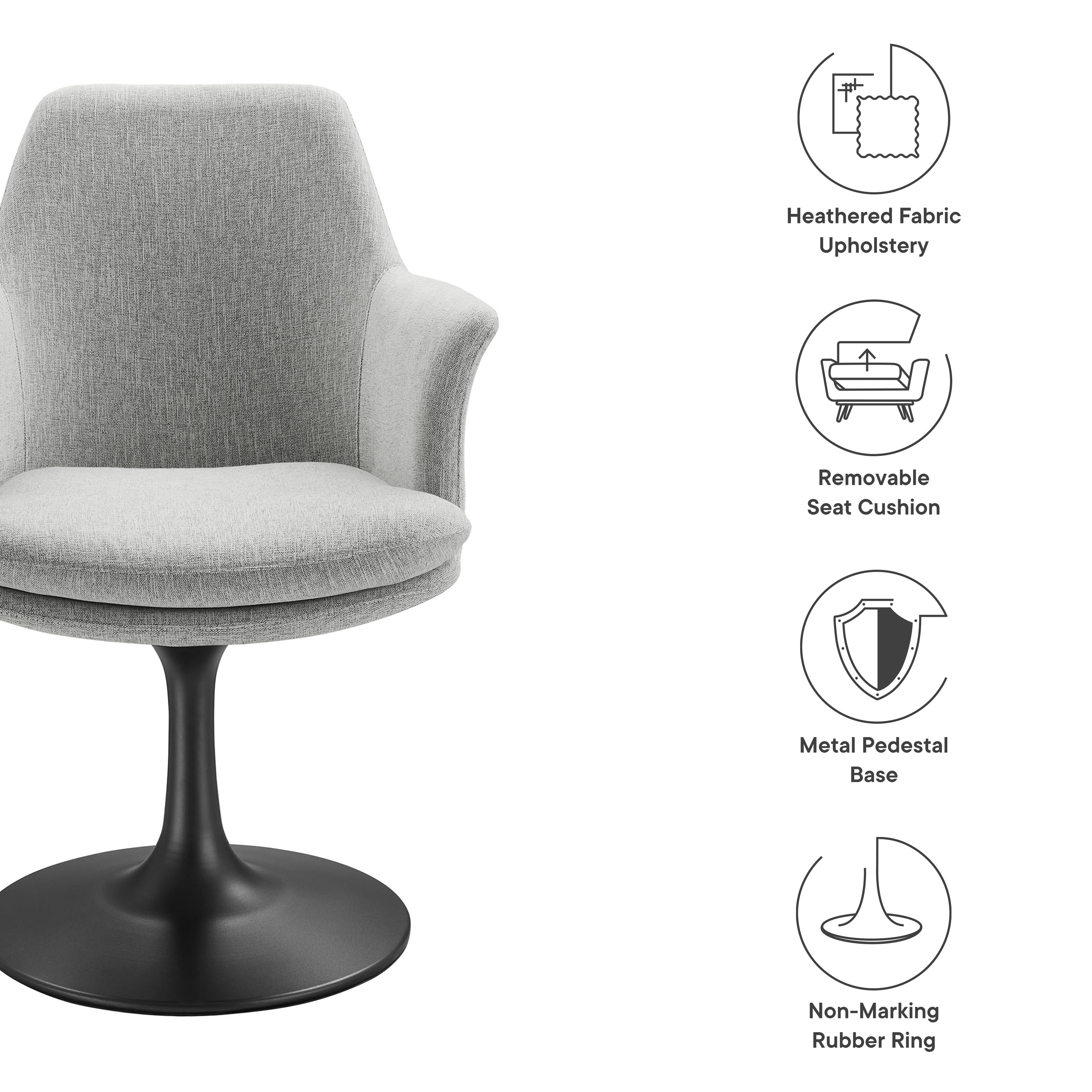 Lippa Swivel Dining Upholstered Armchair - Black Light Gray