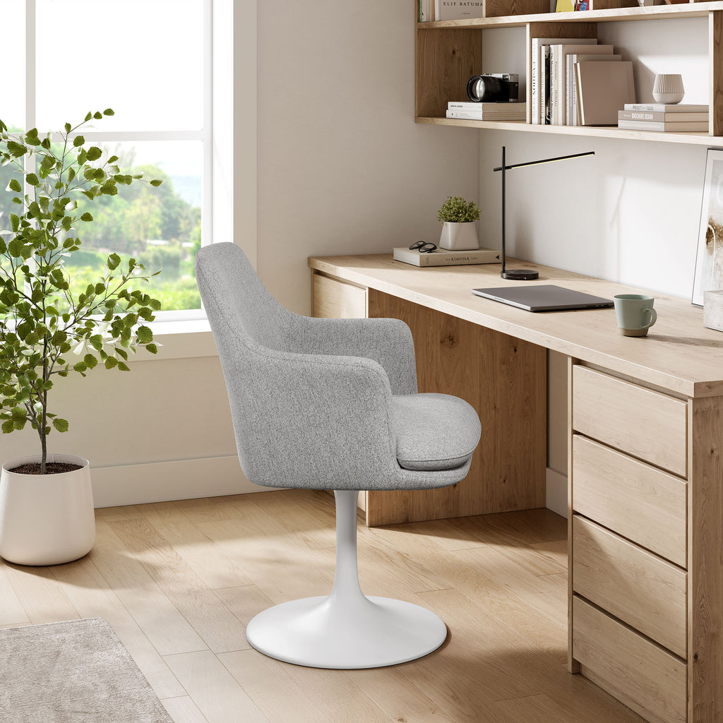 Lippa Swivel Dining Upholstered Armchair - White Light Gray