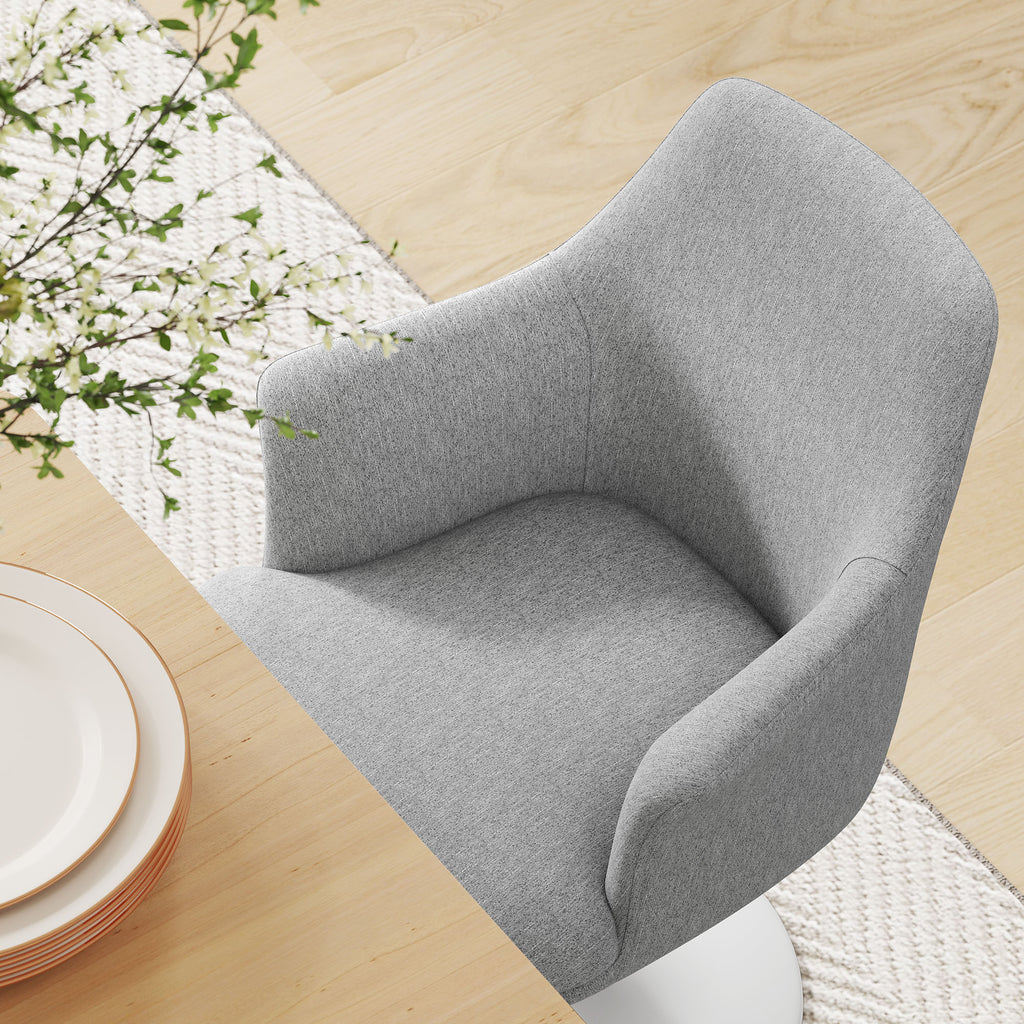 Lippa Swivel Dining Upholstered Armchair - White Light Gray
