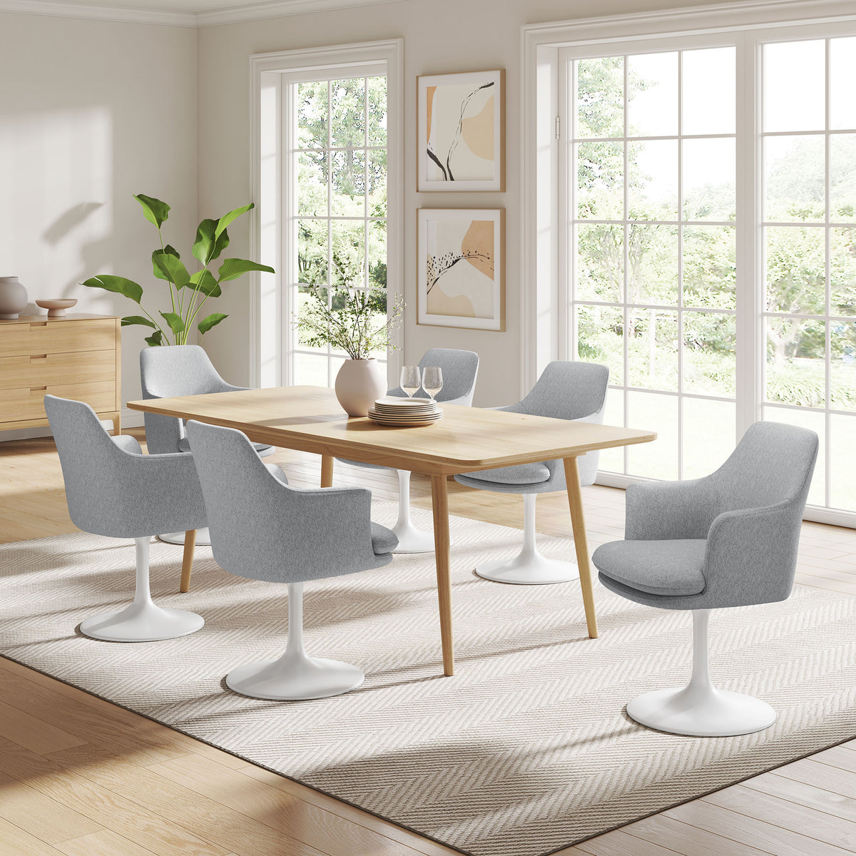 Lippa Swivel Dining Upholstered Armchair - White Light Gray