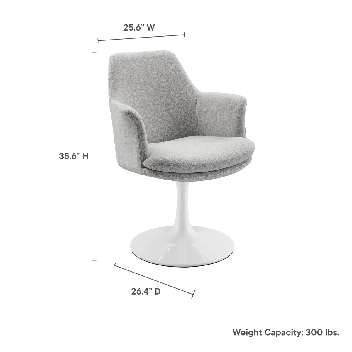 Lippa Swivel Dining Upholstered Armchair - White Light Gray