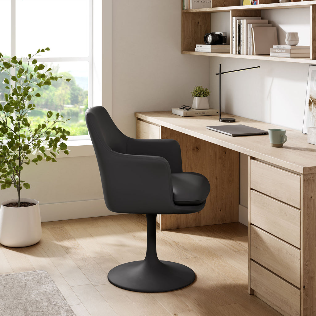 Lippa Swivel Dining Vegan Leather Armchair - Black Black