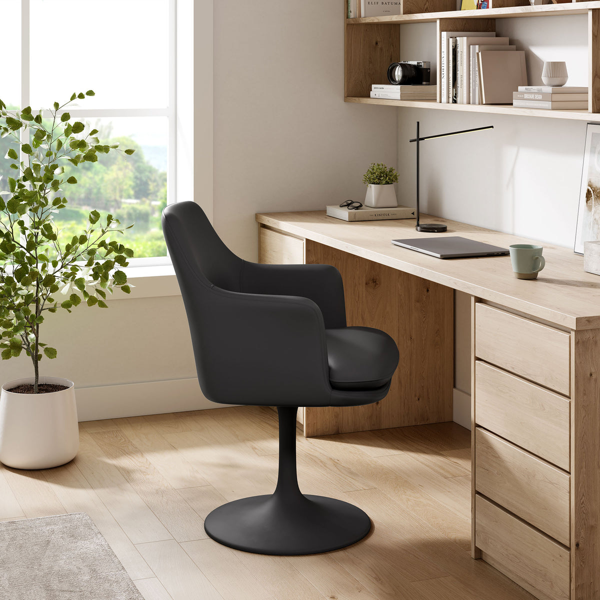 Lippa Swivel Dining Vegan Leather Armchair - Black Black