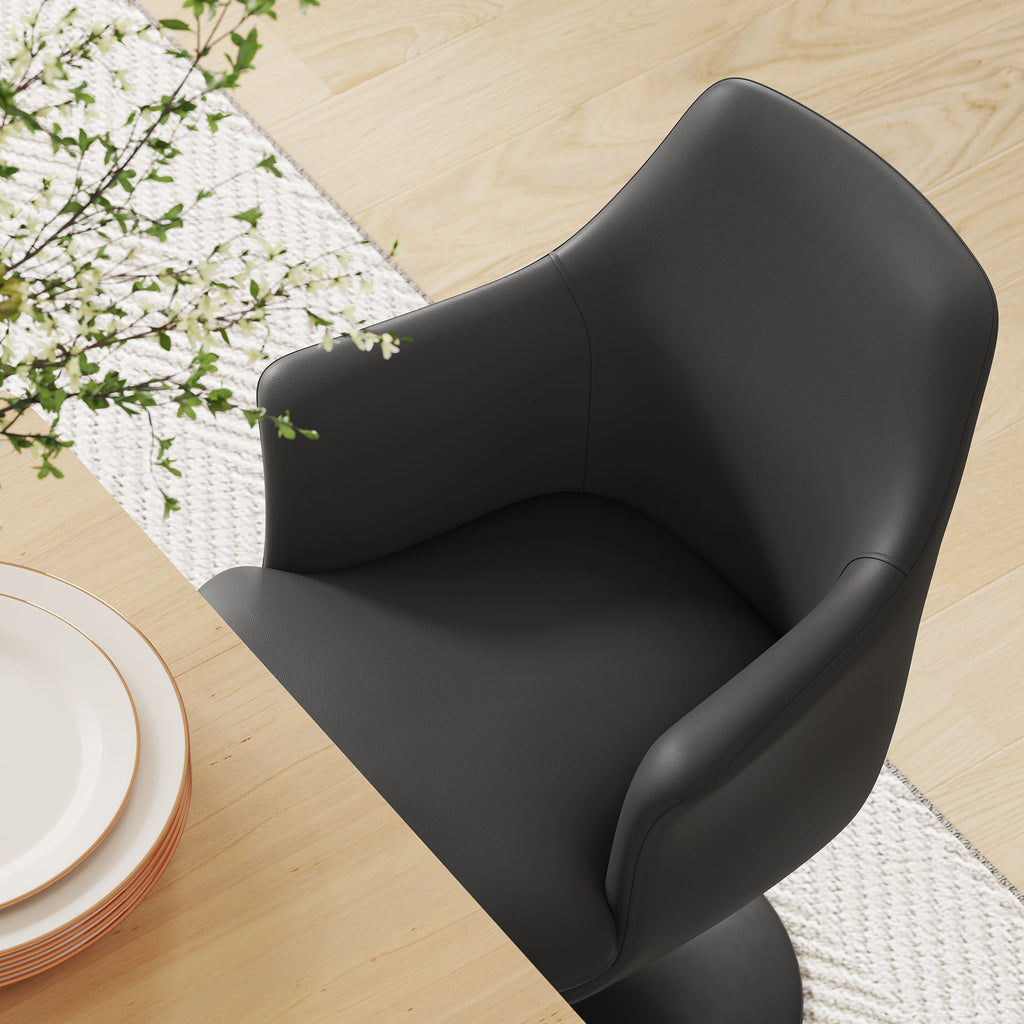 Lippa Swivel Dining Vegan Leather Armchair - Black Black