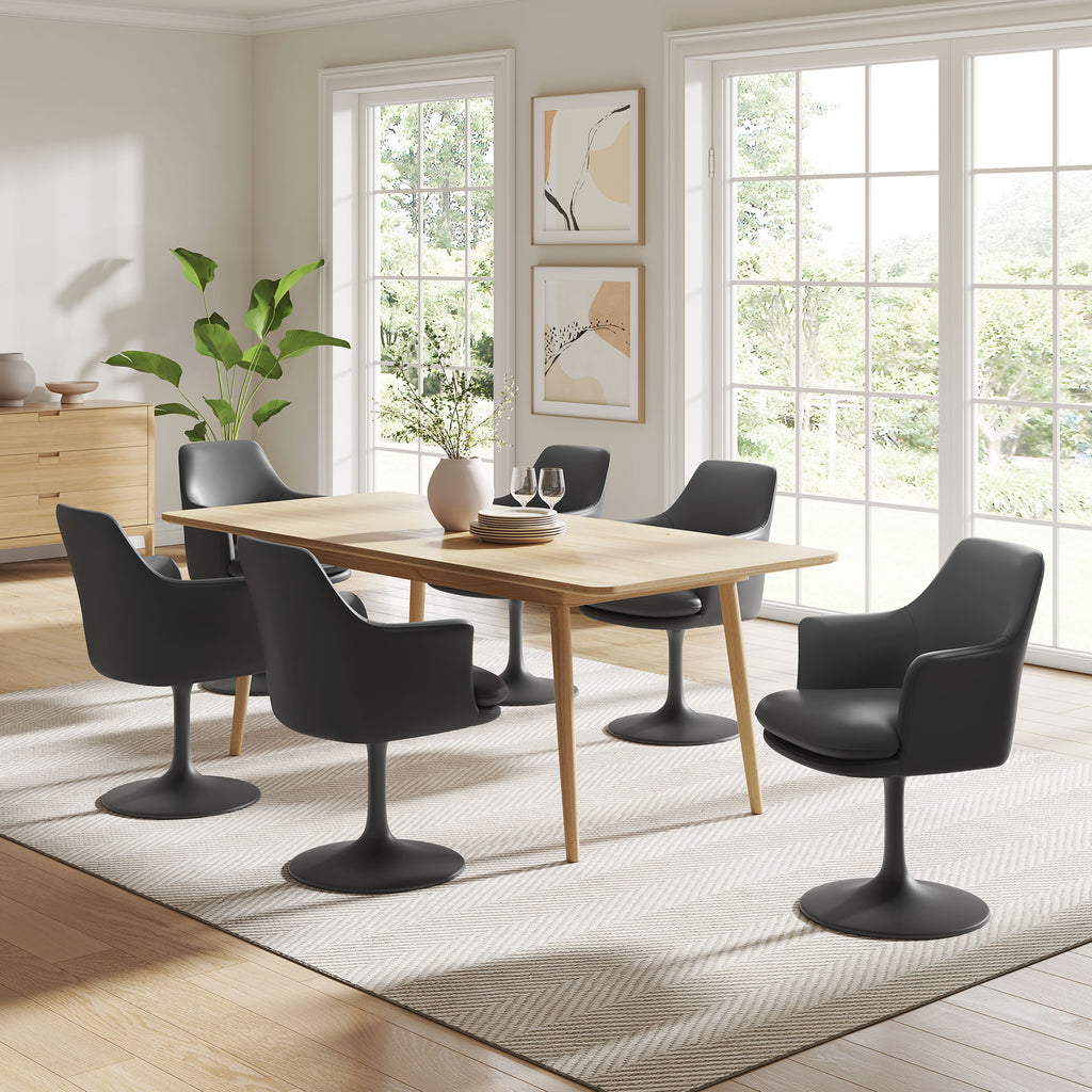 Lippa Swivel Dining Vegan Leather Armchair - Black Black
