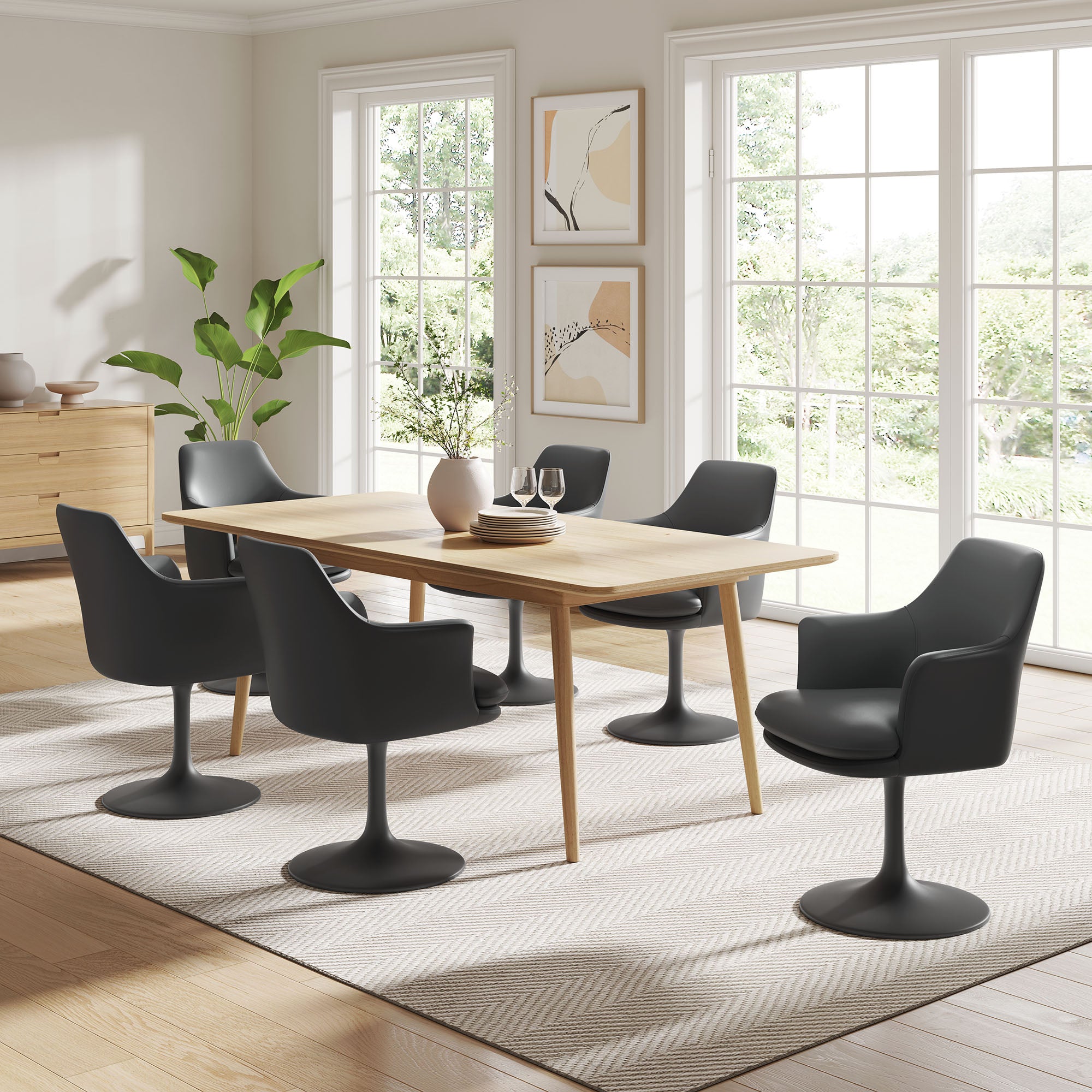 Lippa Swivel Dining Vegan Leather Armchair - Black Black