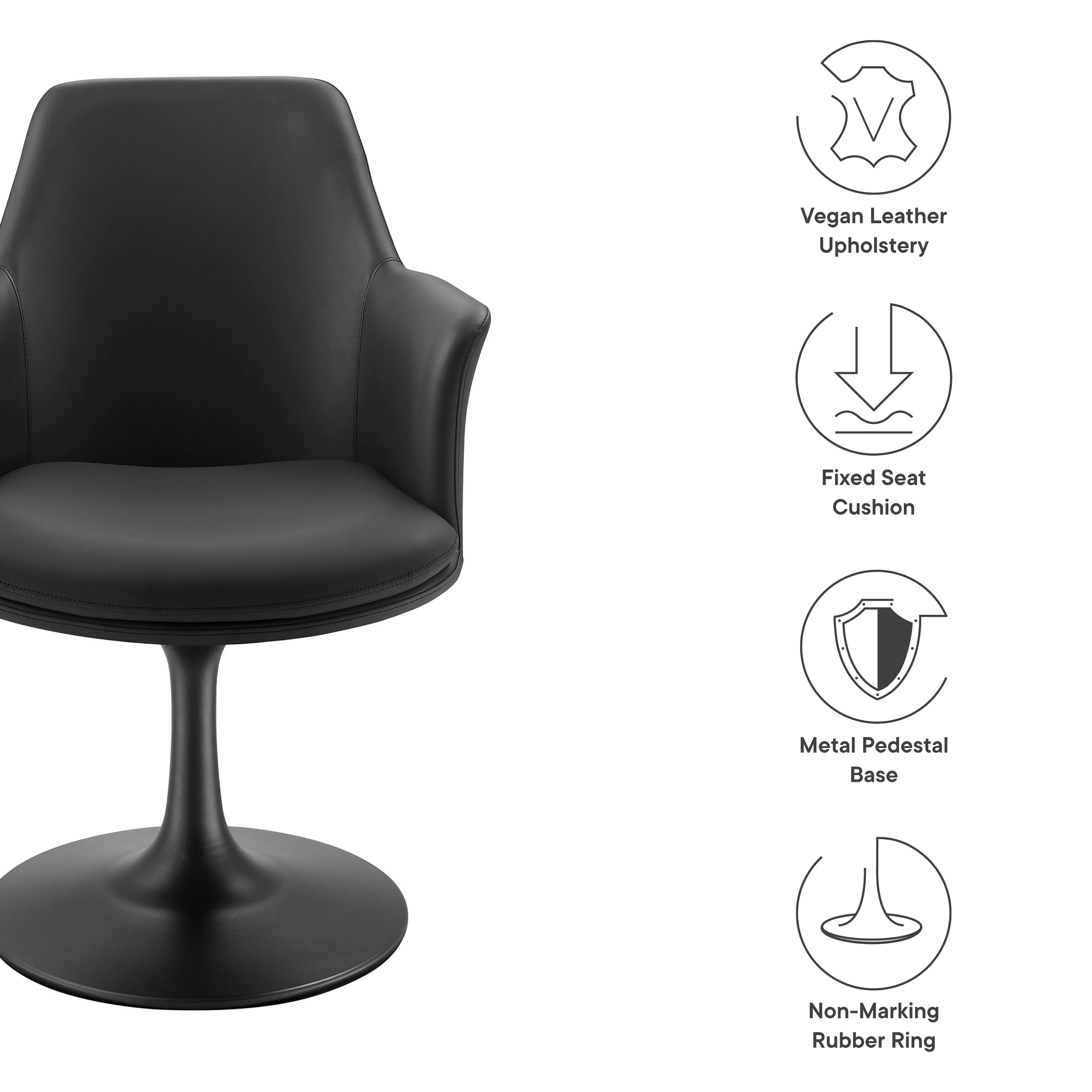 Lippa Swivel Dining Vegan Leather Armchair - Black Black