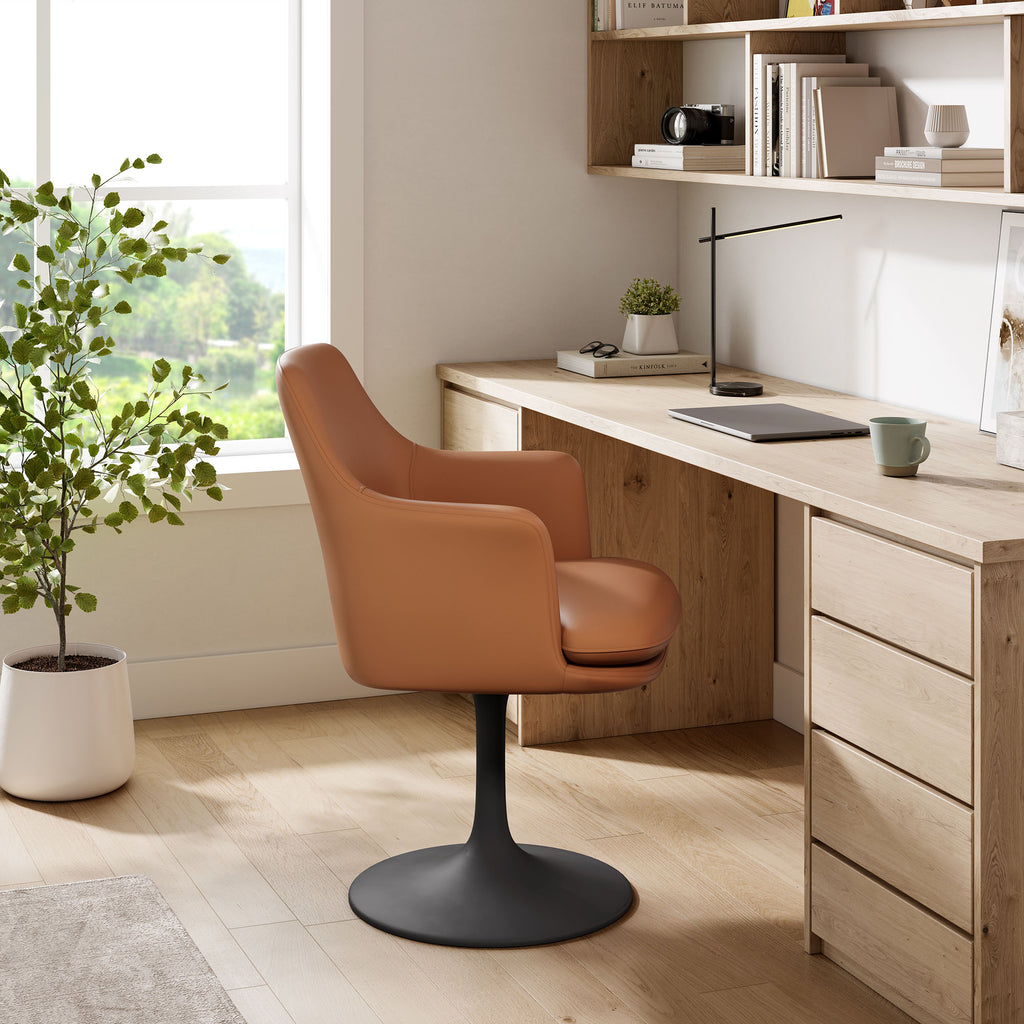 Lippa Swivel Dining Vegan Leather Armchair - Black Tan