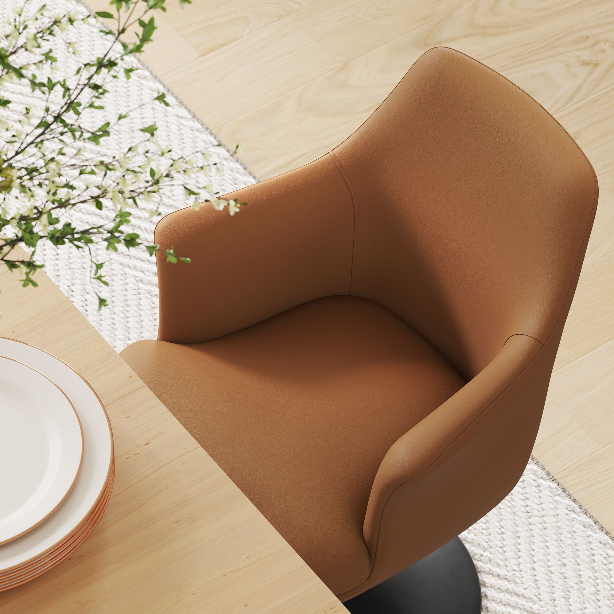 Lippa Swivel Dining Vegan Leather Armchair - Black Tan