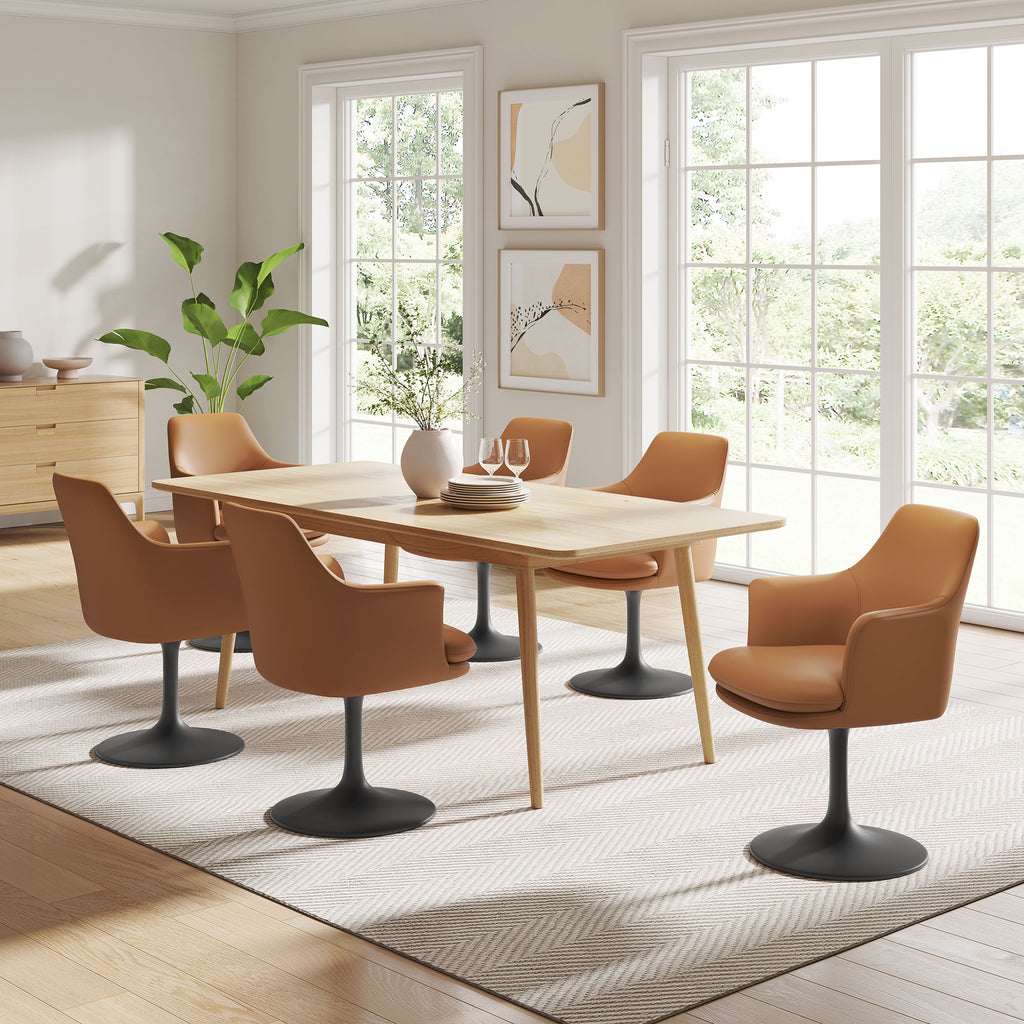 Lippa Swivel Dining Vegan Leather Armchair - Black Tan