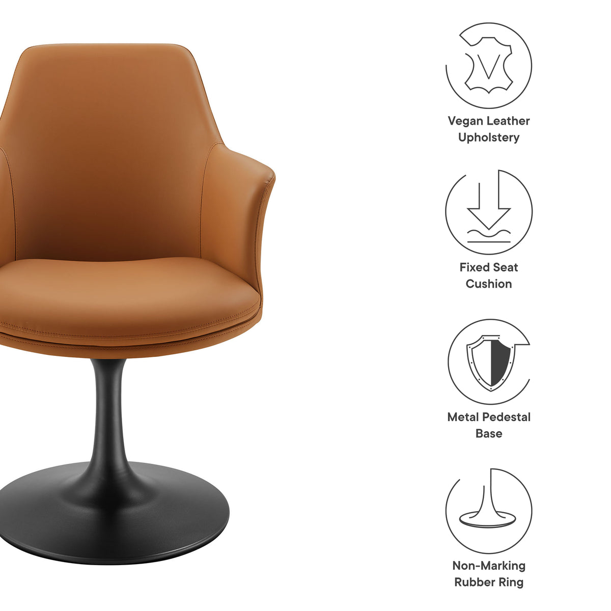 Lippa Swivel Dining Vegan Leather Armchair - Black Tan