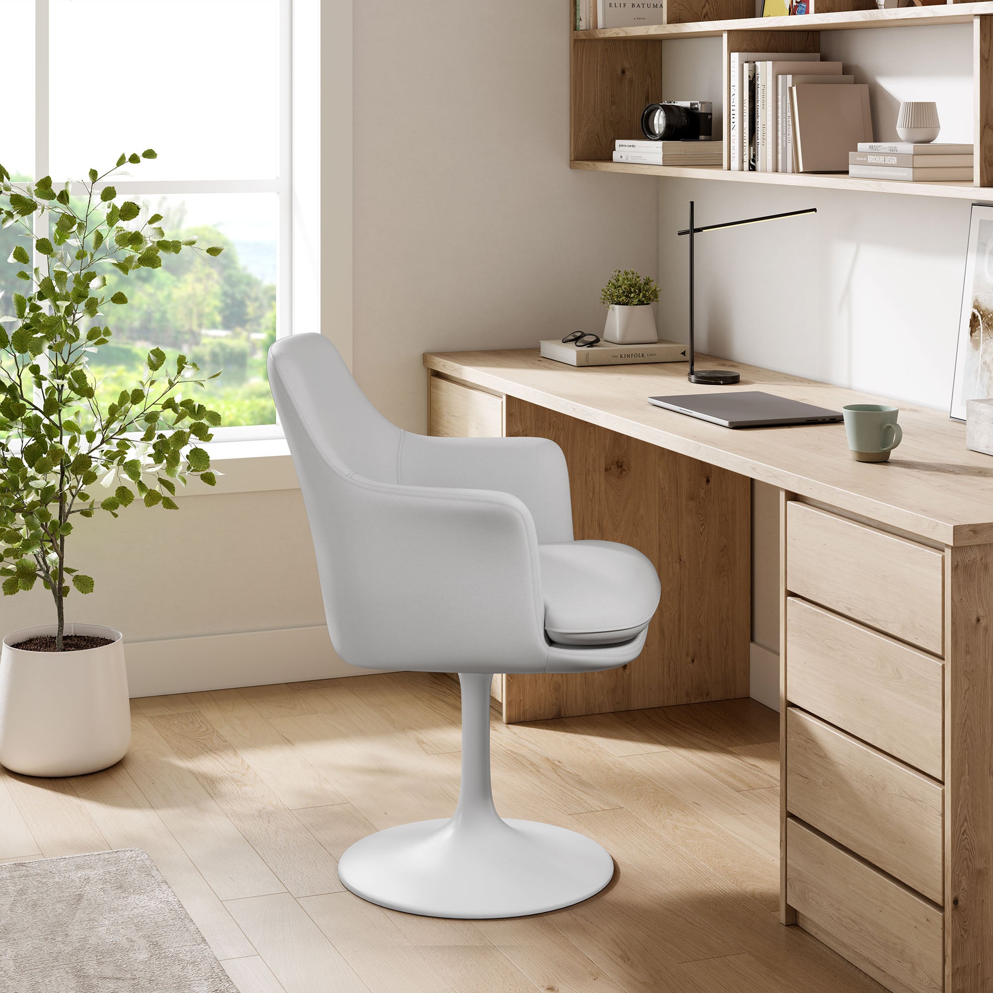 Lippa Swivel Dining Vegan Leather Armchair - White White