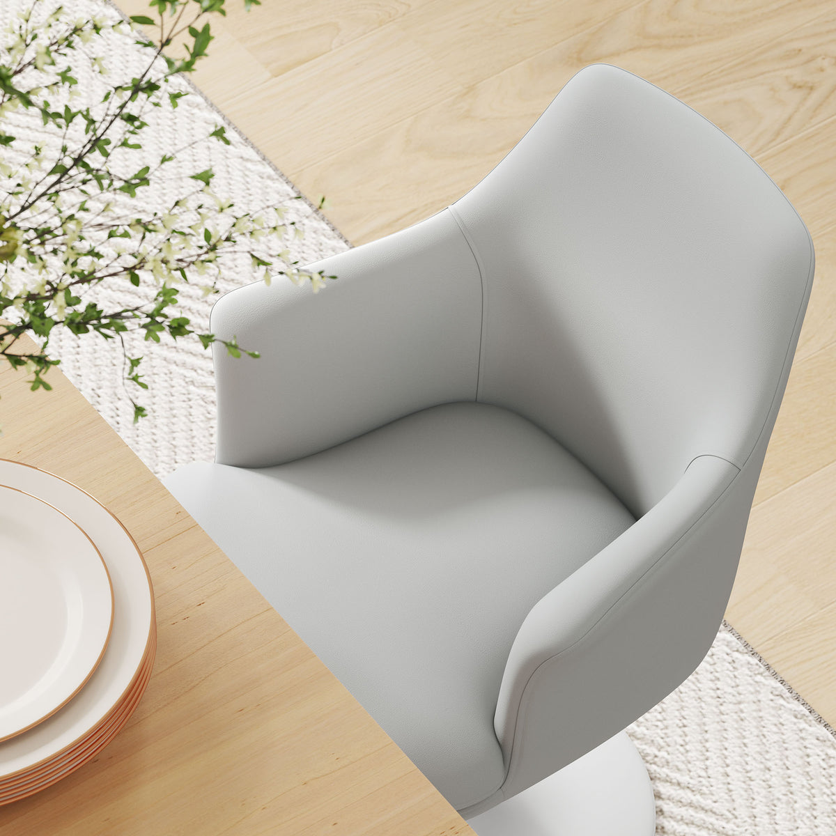 Lippa Swivel Dining Vegan Leather Armchair - White White