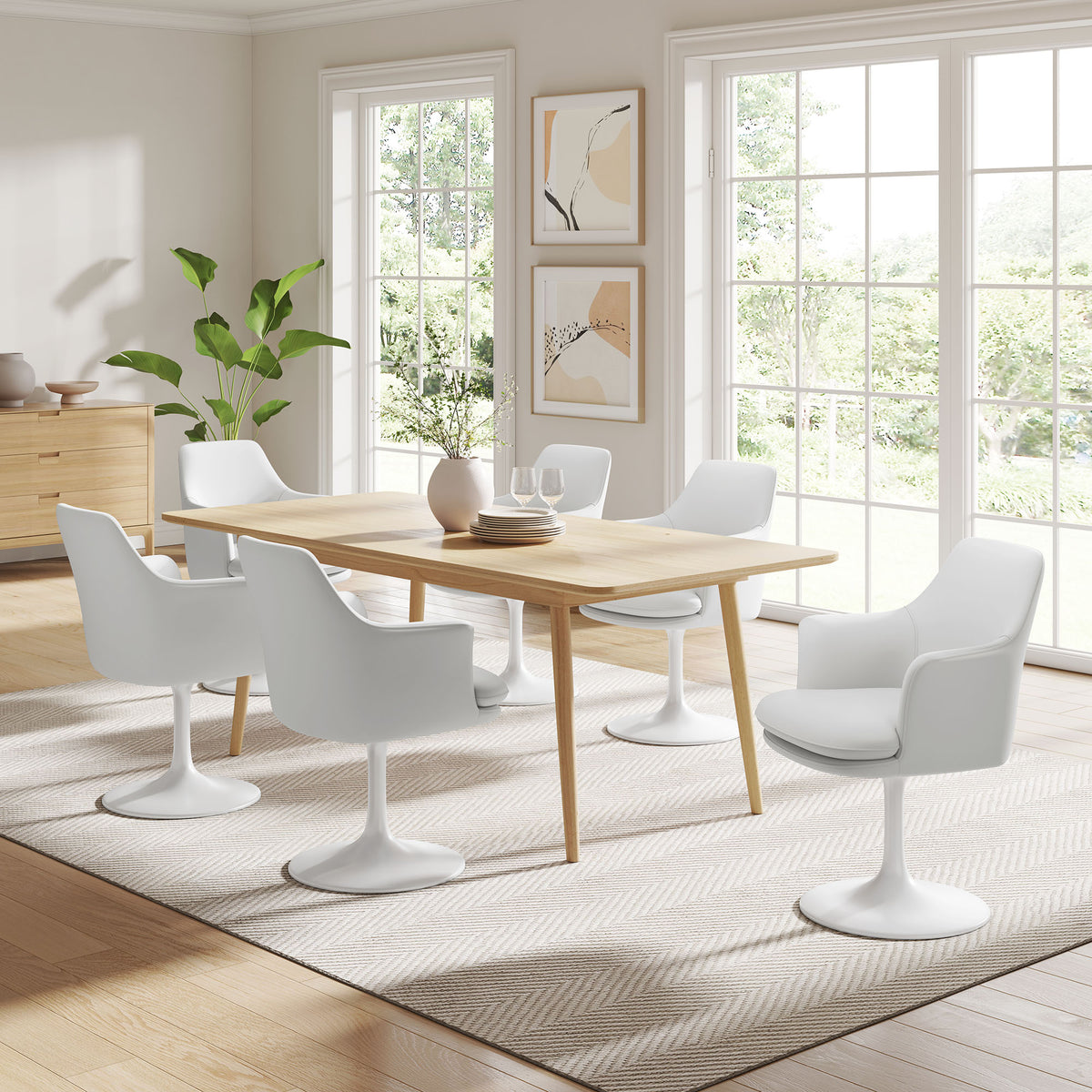 Lippa Swivel Dining Vegan Leather Armchair - White White