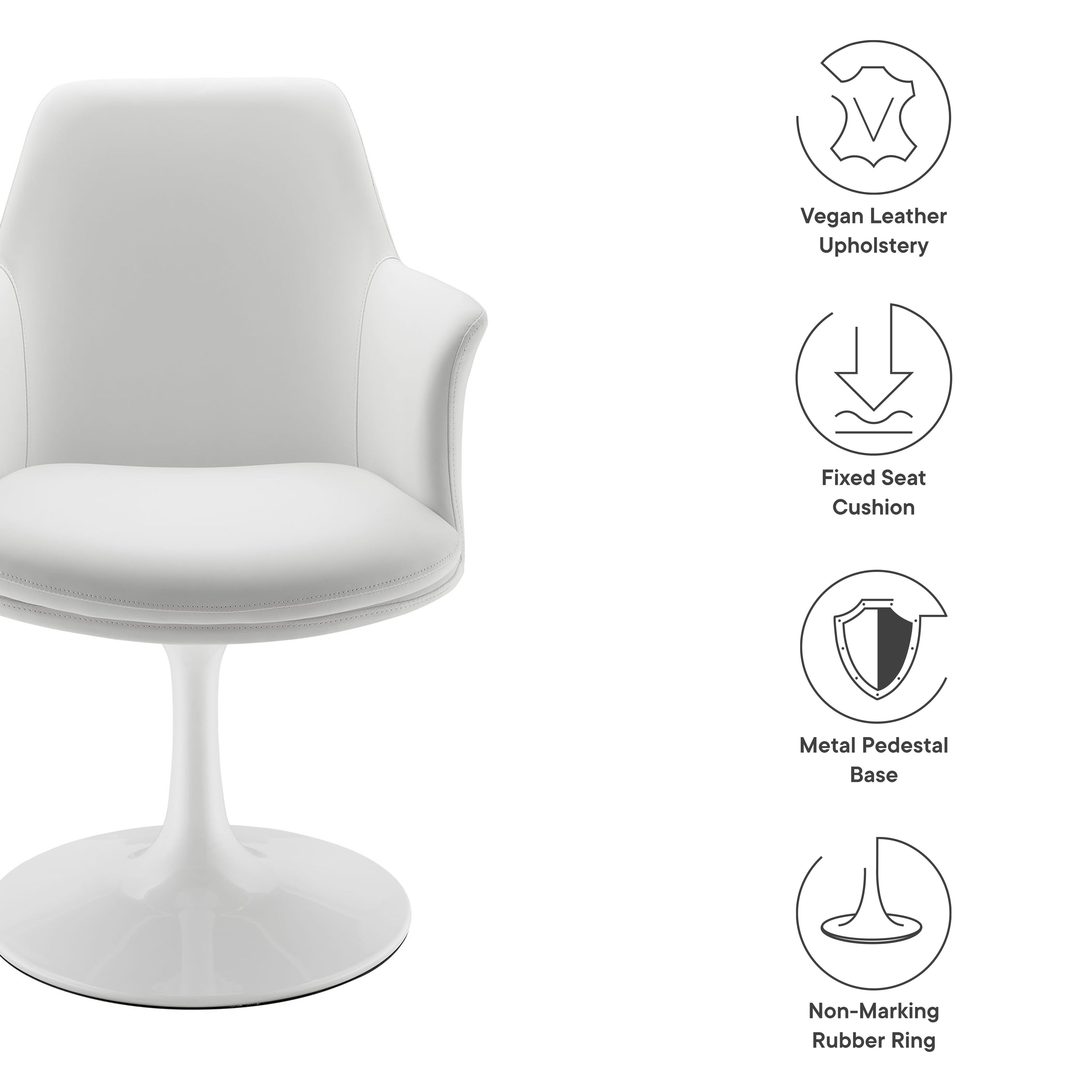 Lippa Swivel Dining Vegan Leather Armchair - White White