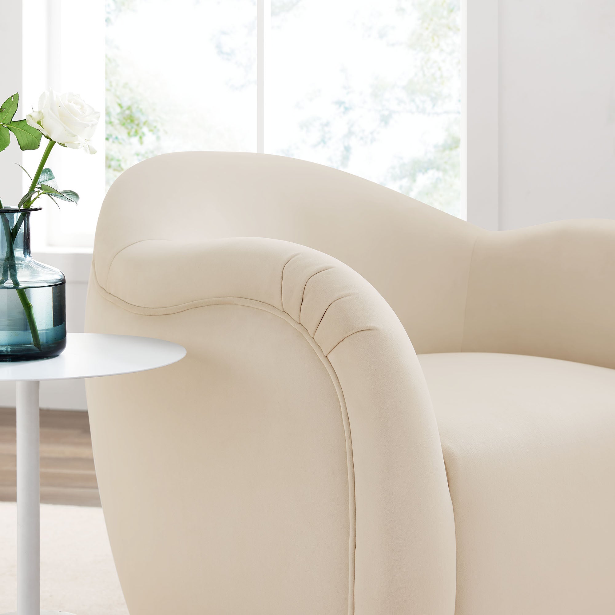 Compose Performance Velvet Swivel Armchair - Alabaster