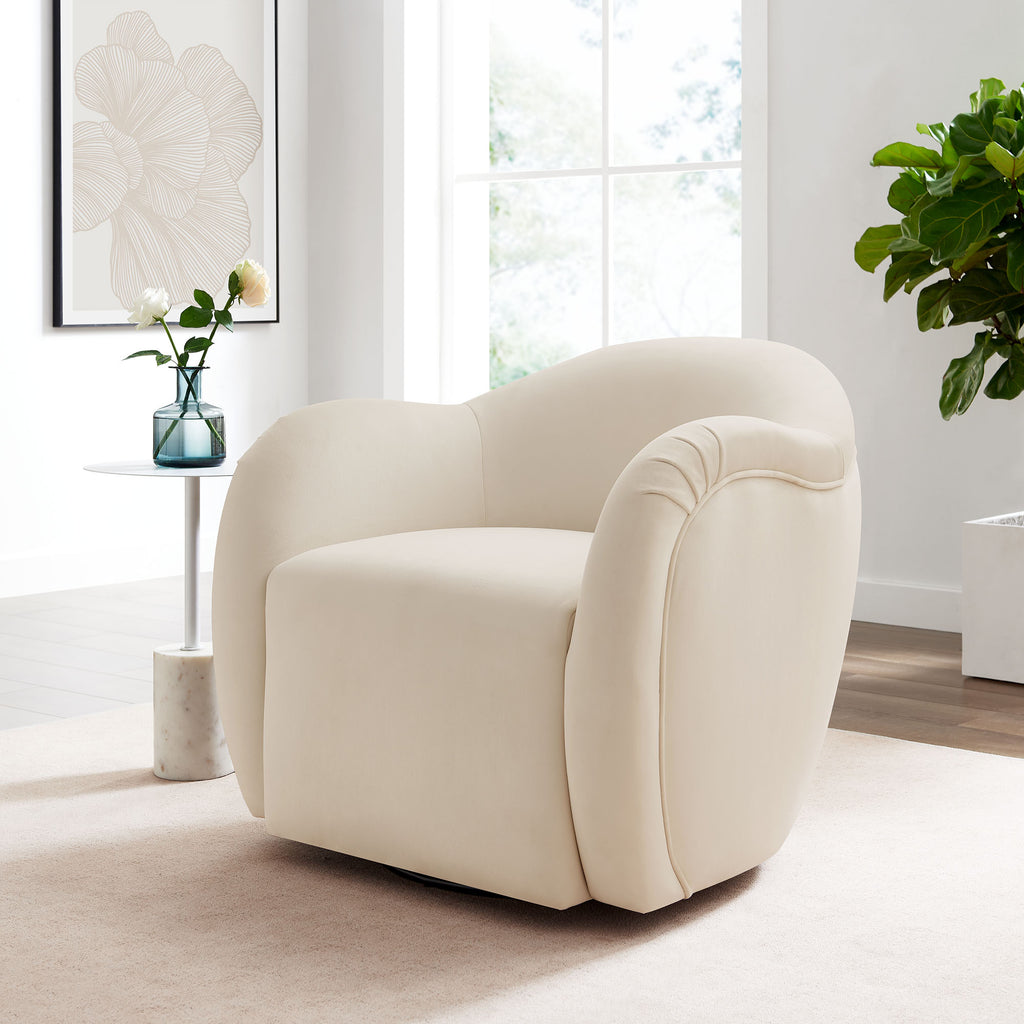 Compose Performance Velvet Swivel Armchair - Alabaster