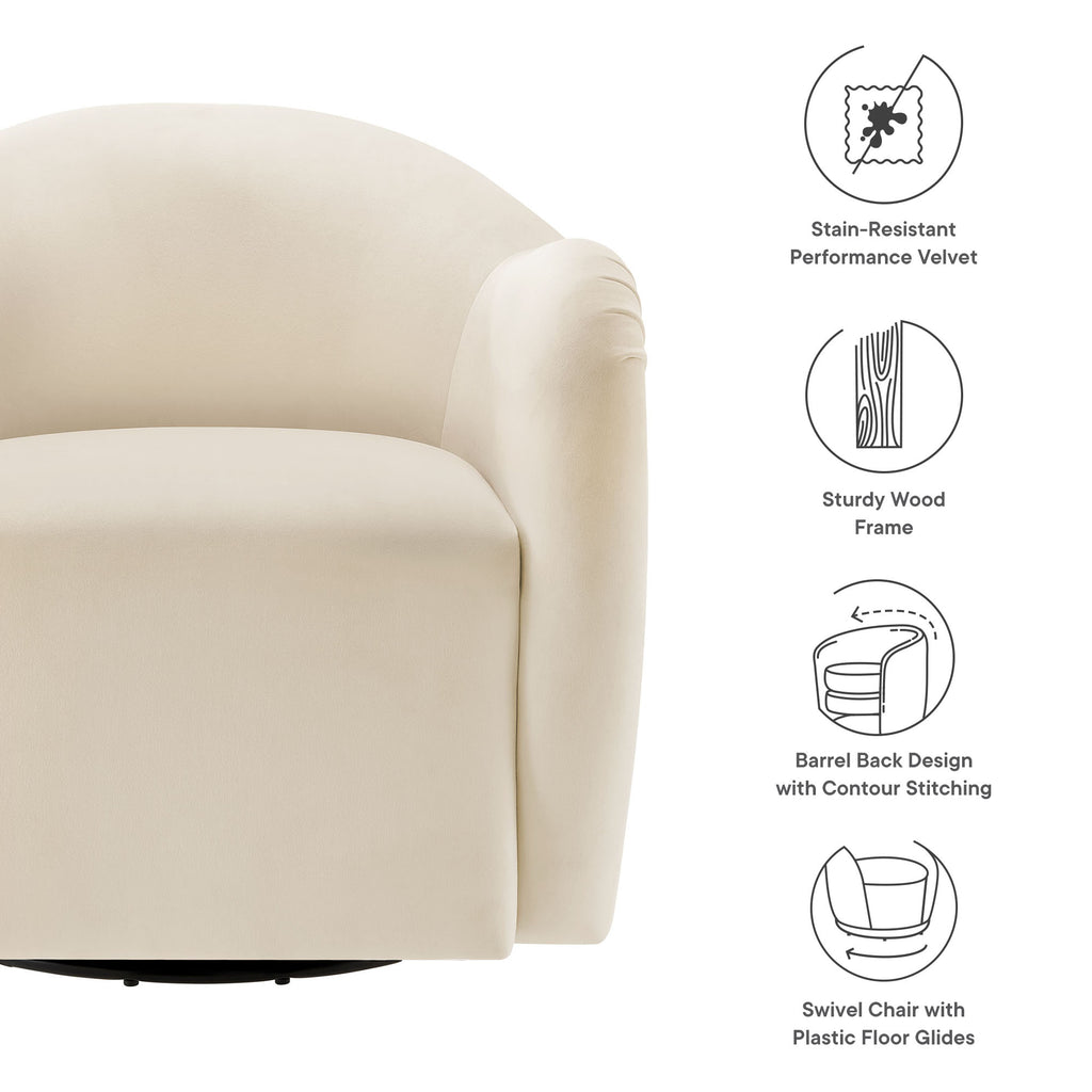 Compose Performance Velvet Swivel Armchair - Alabaster