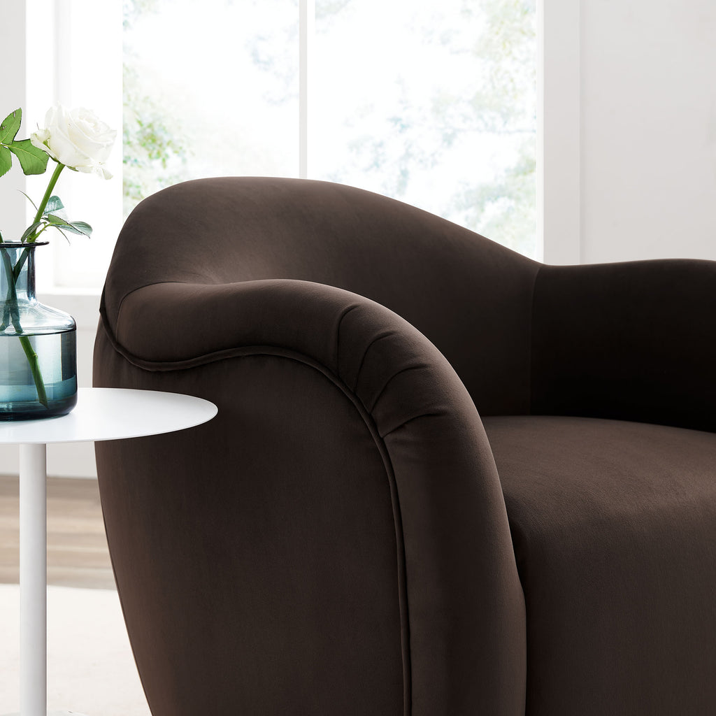 Compose Performance Velvet Swivel Armchair - Chocolate Brown