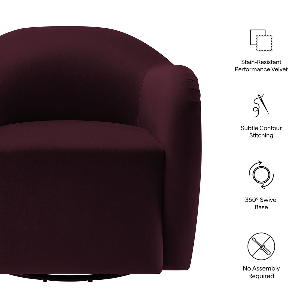 Compose Performance Velvet Swivel Armchair - Mulberry