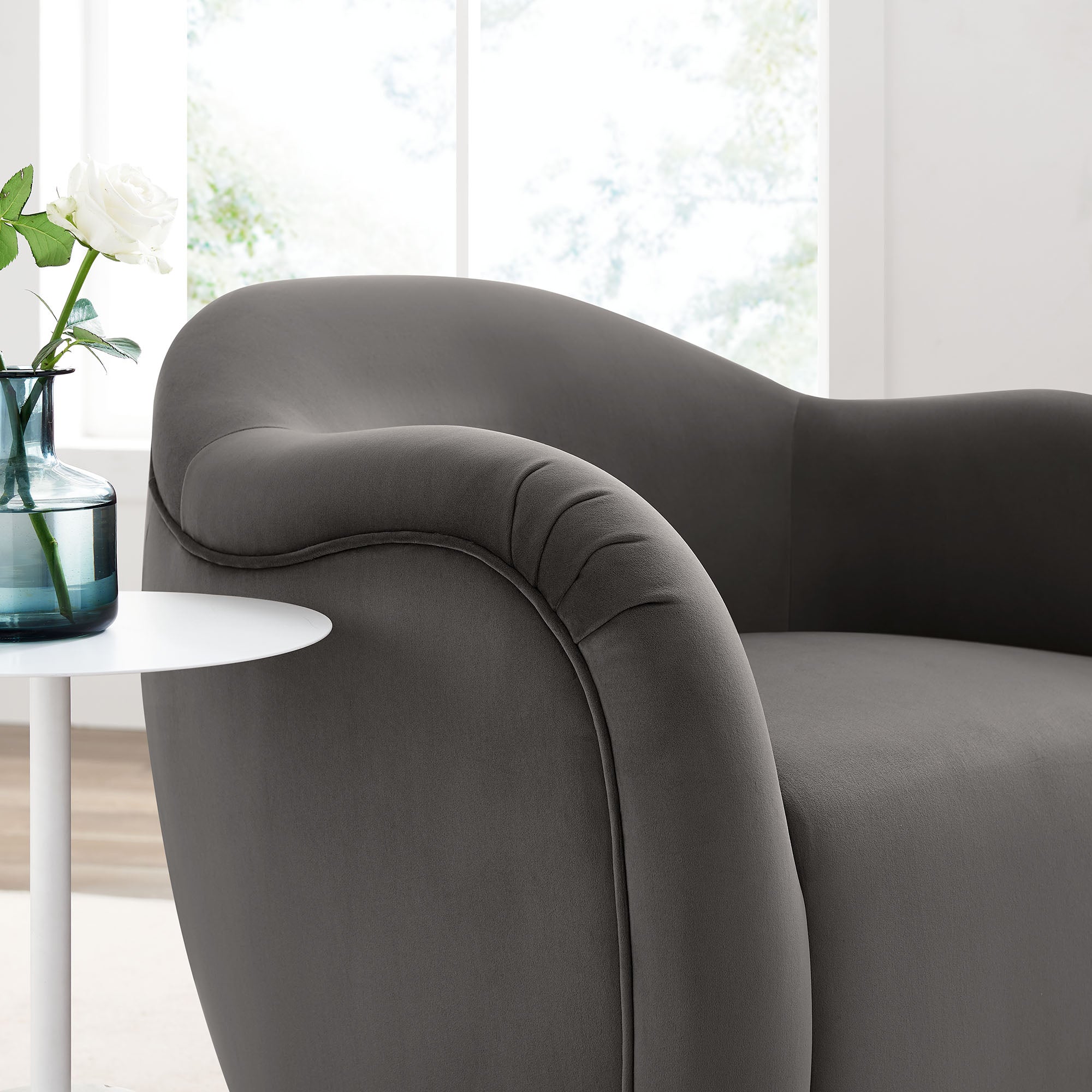 Compose Performance Velvet Swivel Armchair - Storm Gray