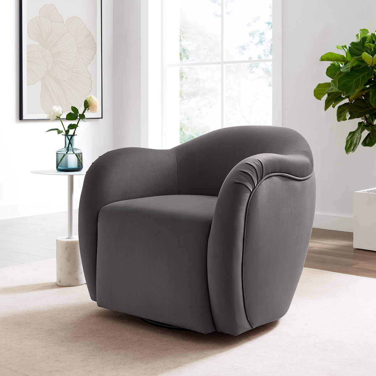 Compose Performance Velvet Swivel Armchair - Storm Gray