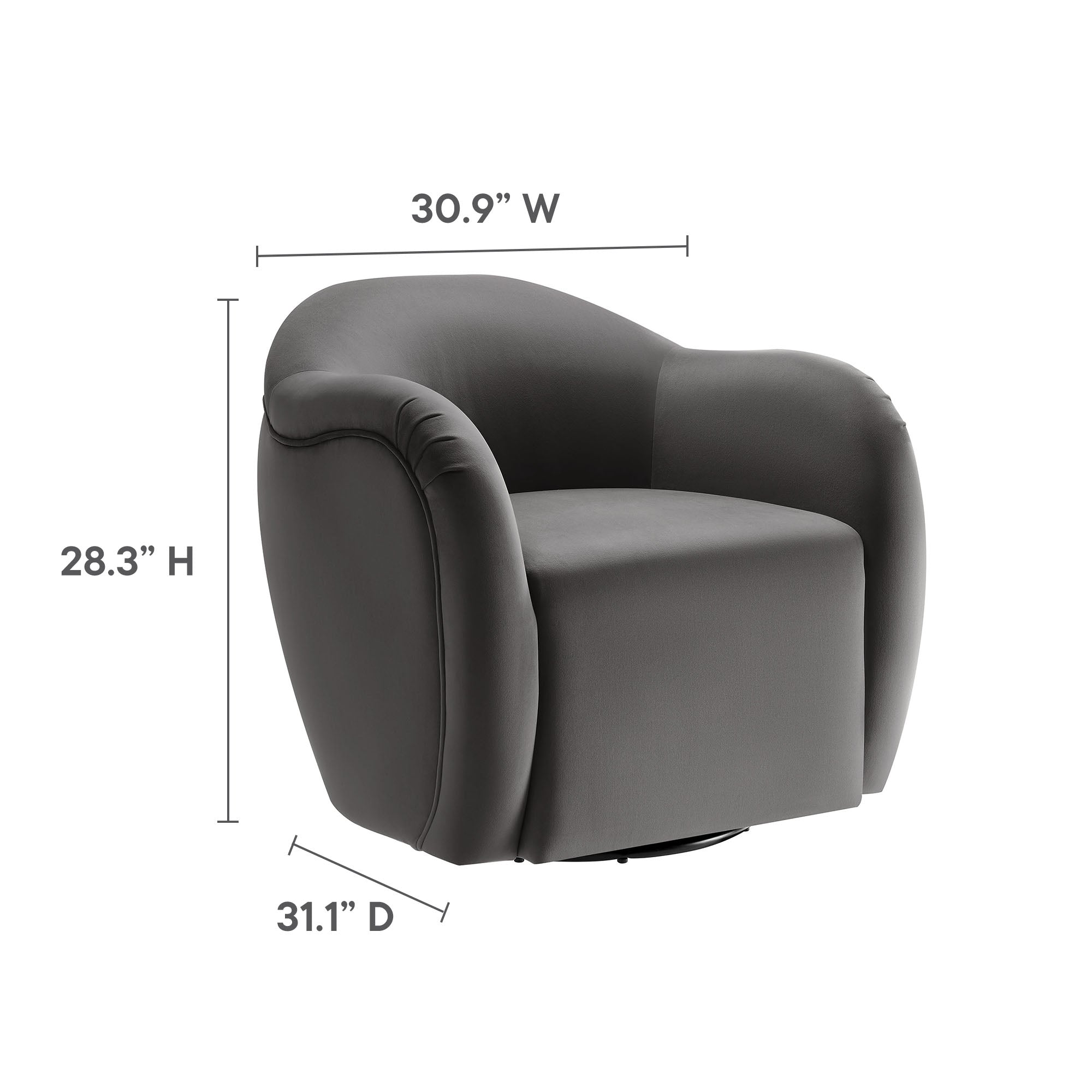 Compose Performance Velvet Swivel Armchair - Storm Gray