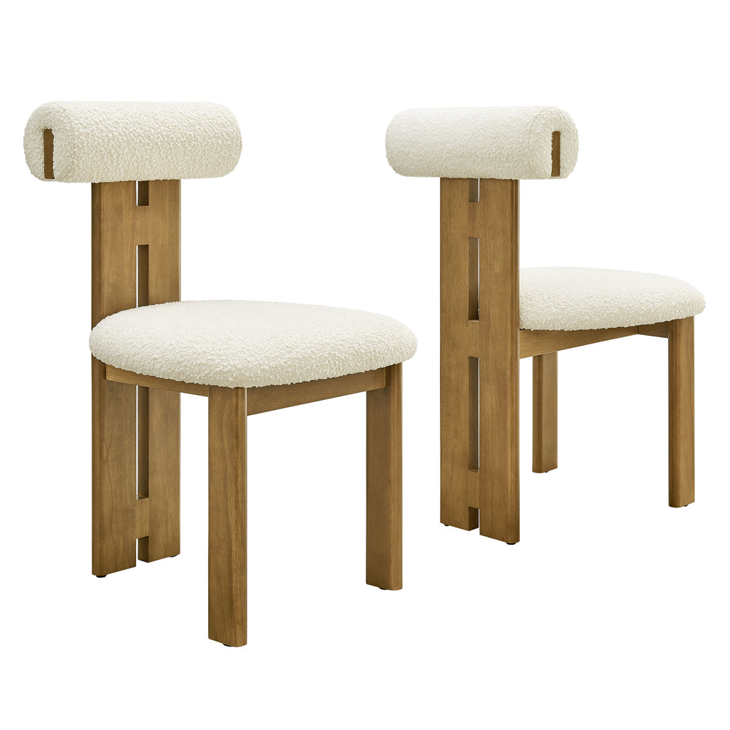 Torian Boucle Fabric Dining Chair Set of 2 - French Oak Ivory