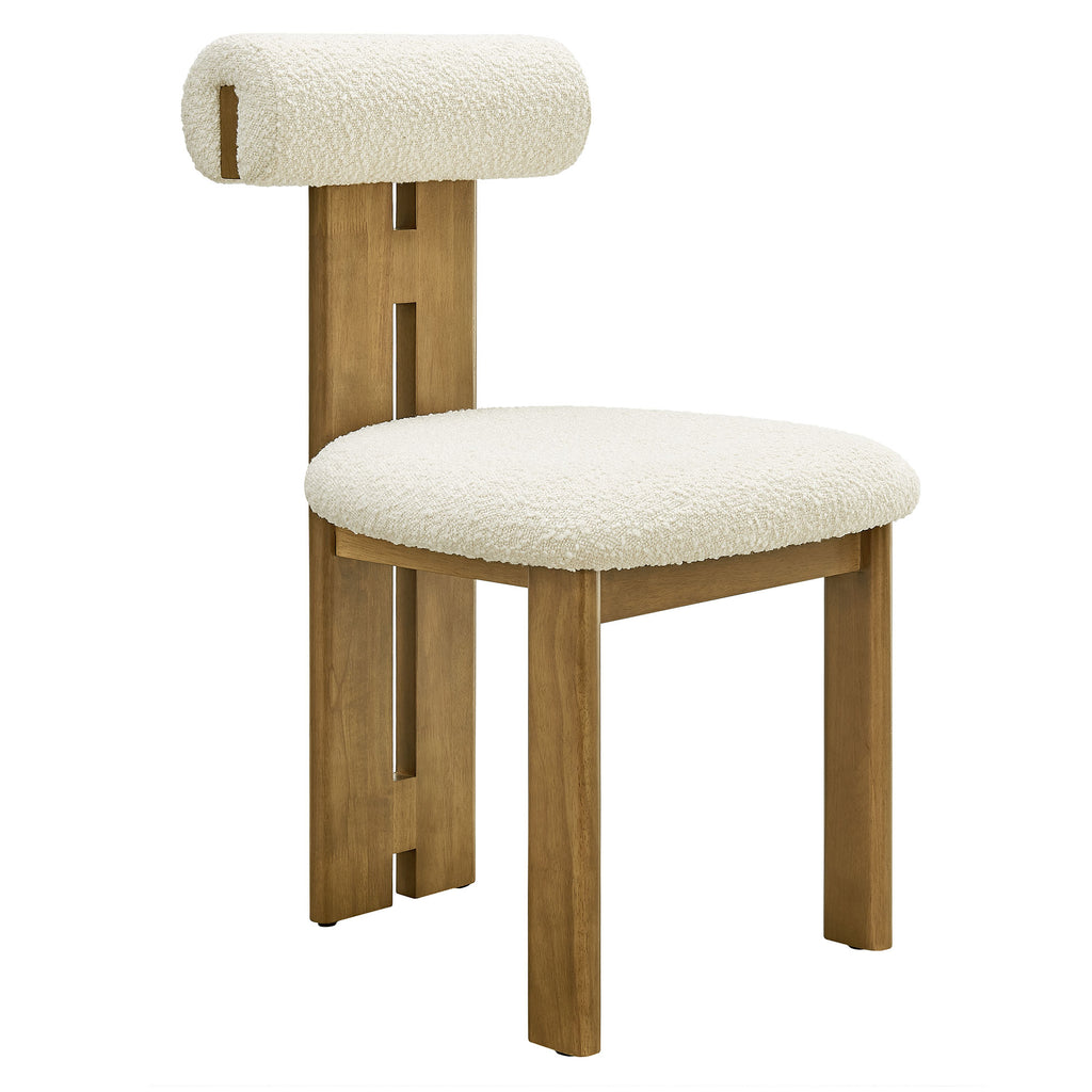 Torian Boucle Fabric Dining Chair Set of 2 - French Oak Ivory