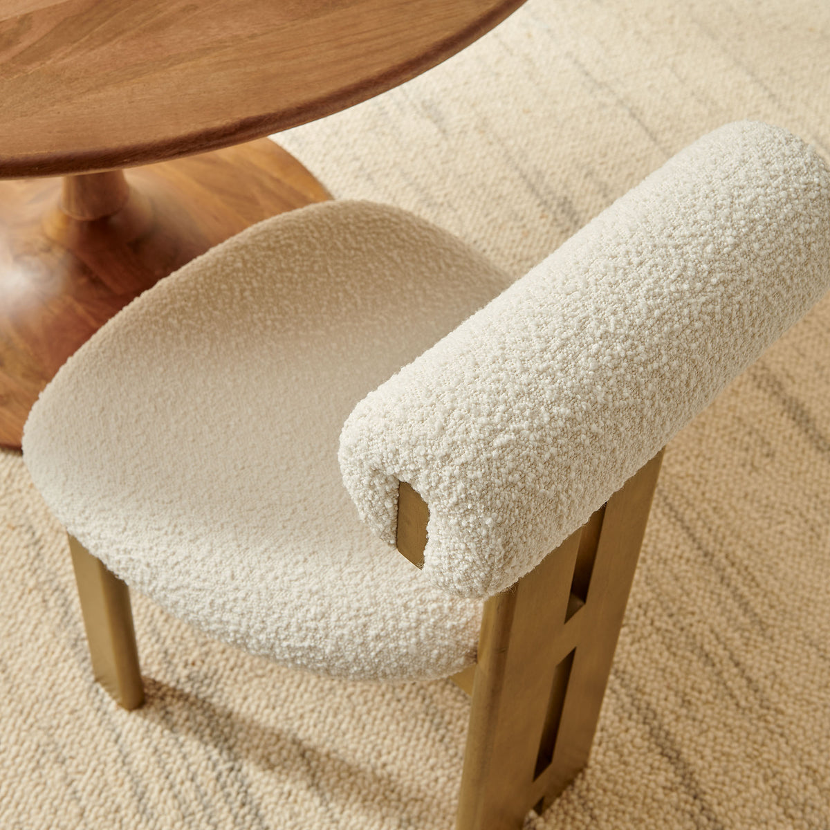 Torian Boucle Fabric Dining Chair Set of 2 - French Oak Ivory