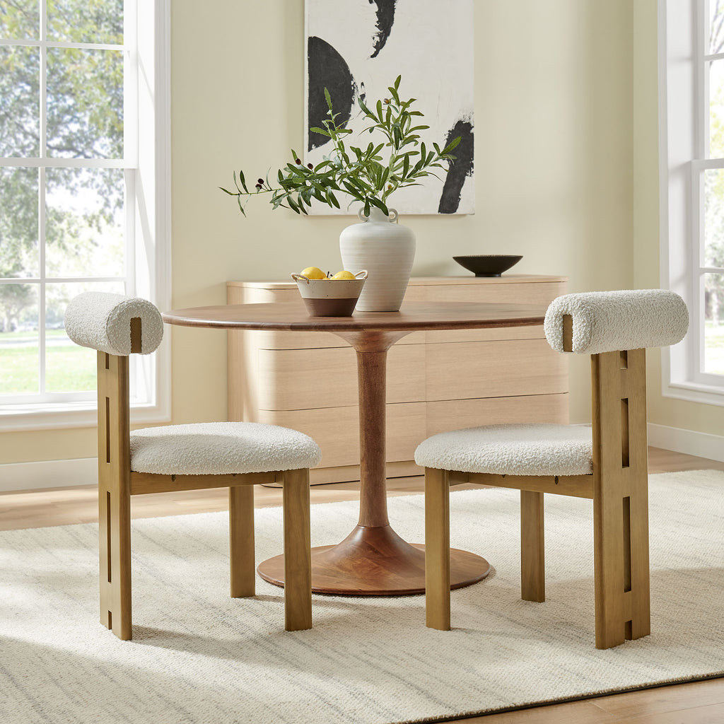Torian Boucle Fabric Dining Chair Set of 2 - French Oak Ivory