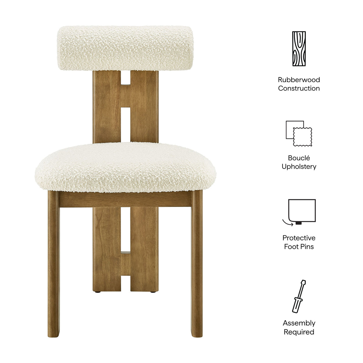 Torian Boucle Fabric Dining Chair Set of 2 - French Oak Ivory