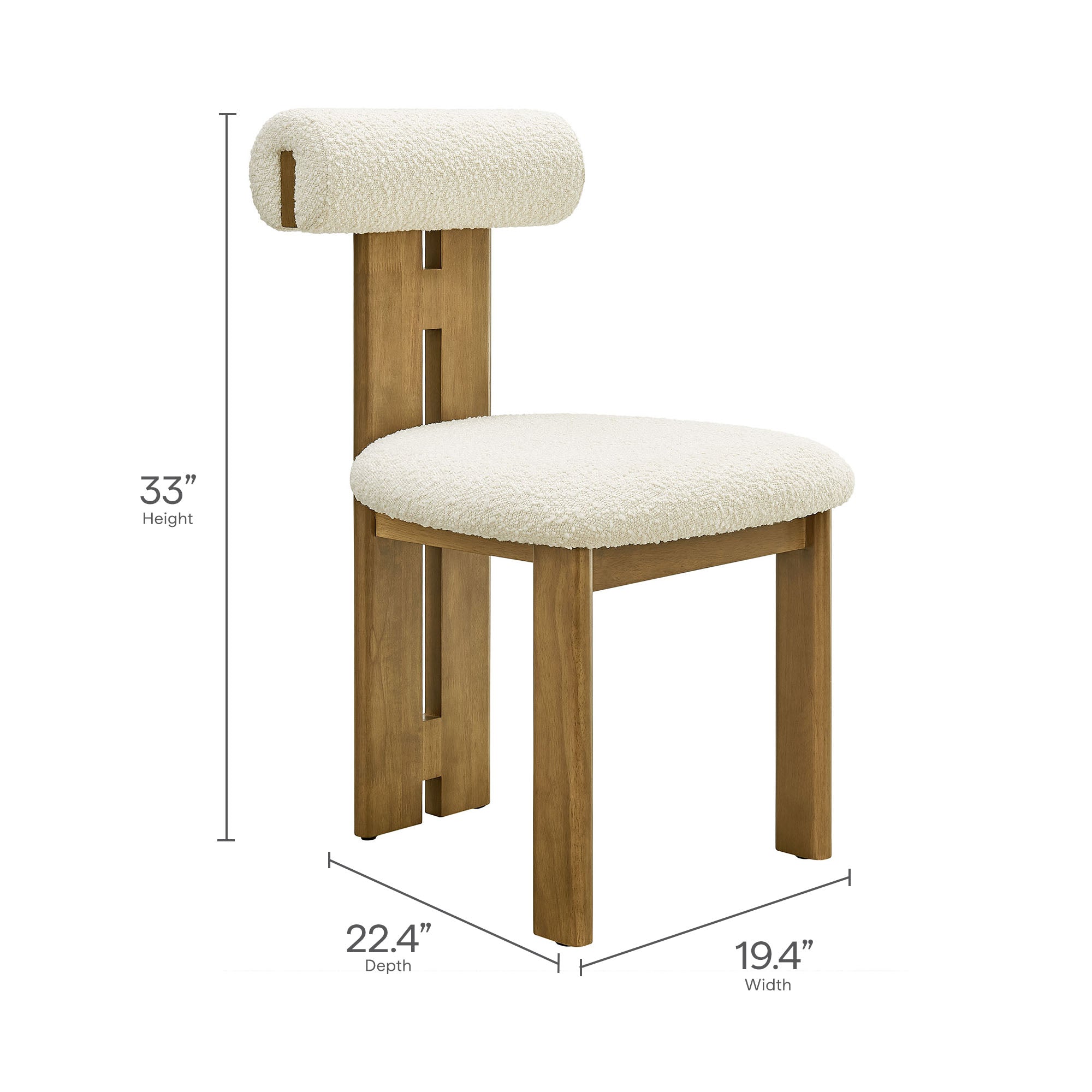 Torian Boucle Fabric Dining Chair Set of 2 - French Oak Ivory