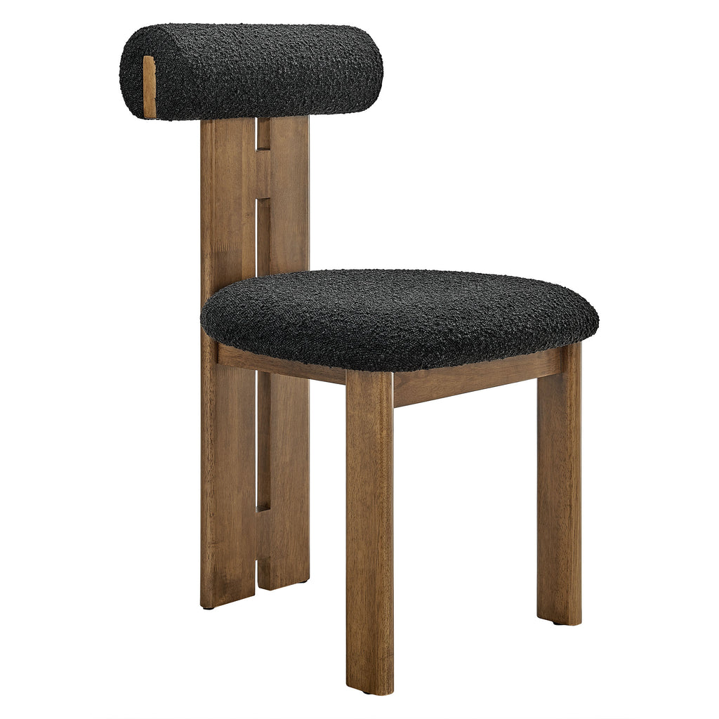 Torian Boucle Fabric Dining Chair Set of 2 - Walnut Black