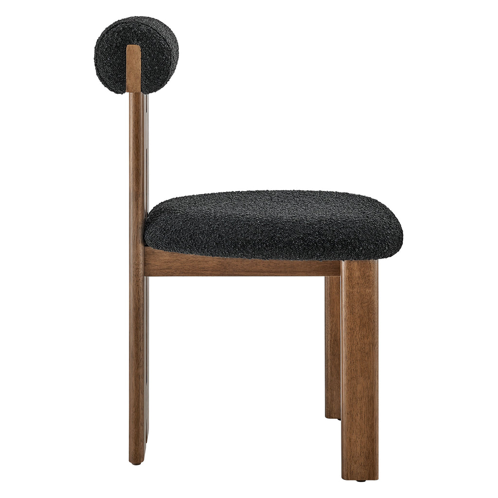 Torian Boucle Fabric Dining Chair Set of 2 - Walnut Black