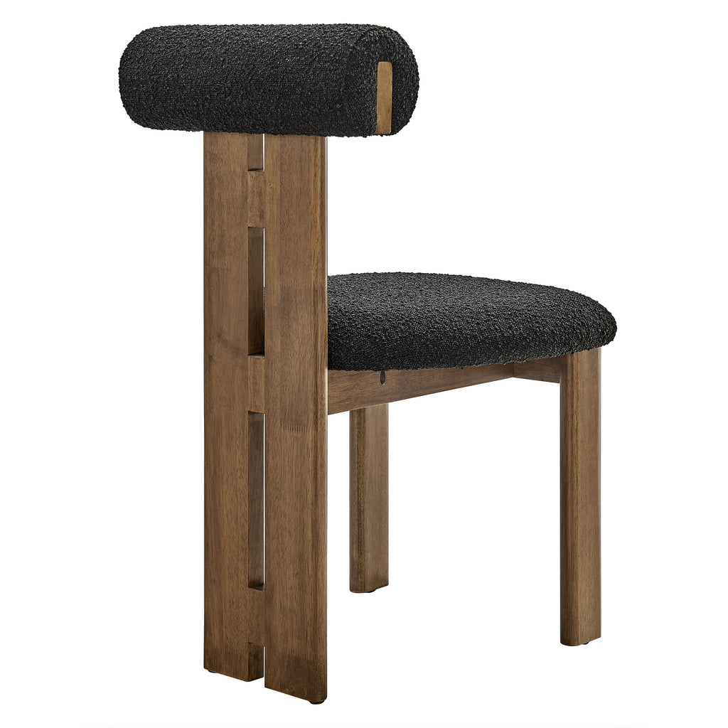 Torian Boucle Fabric Dining Chair Set of 2 - Walnut Black